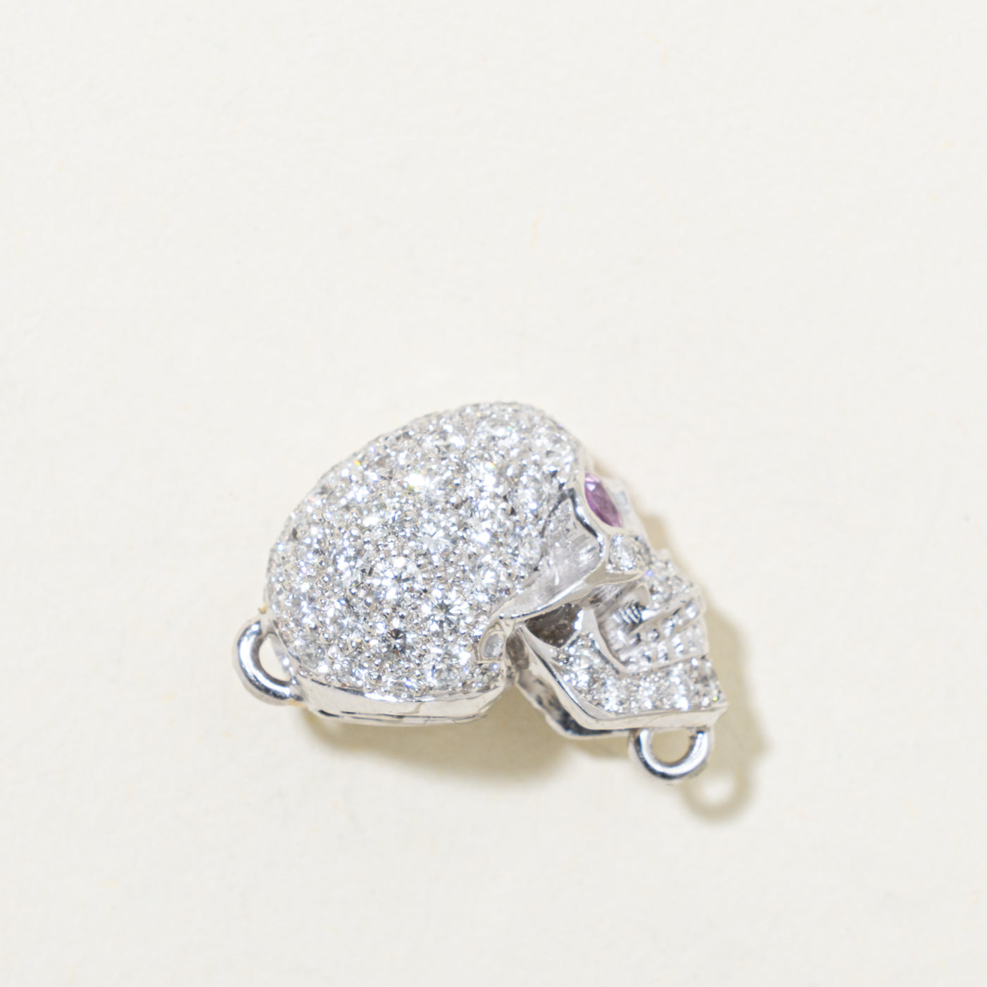 18k Diamond & Pink Sapphire Skull Pendant | 2.01ctw, 0.25ctw