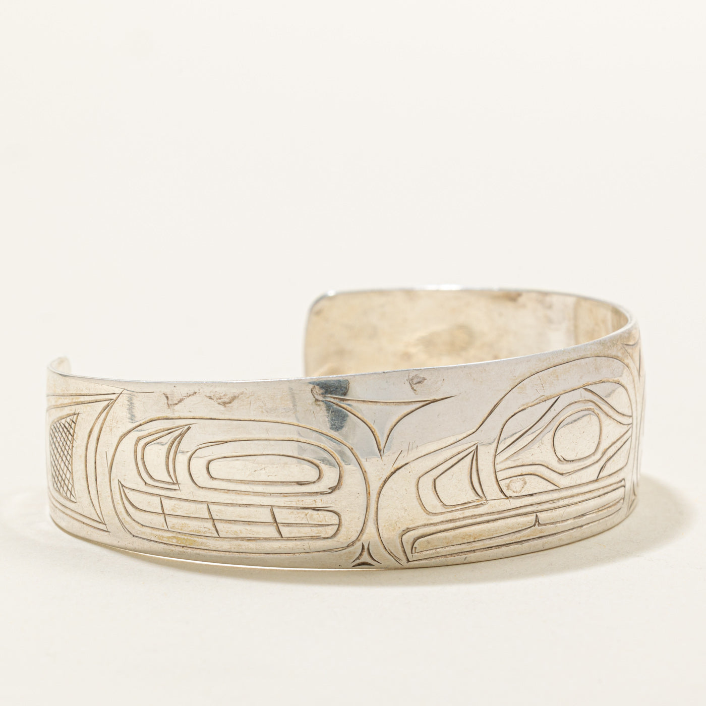 Sterling Silver Indigenous Carved Orca Cuff | 6"