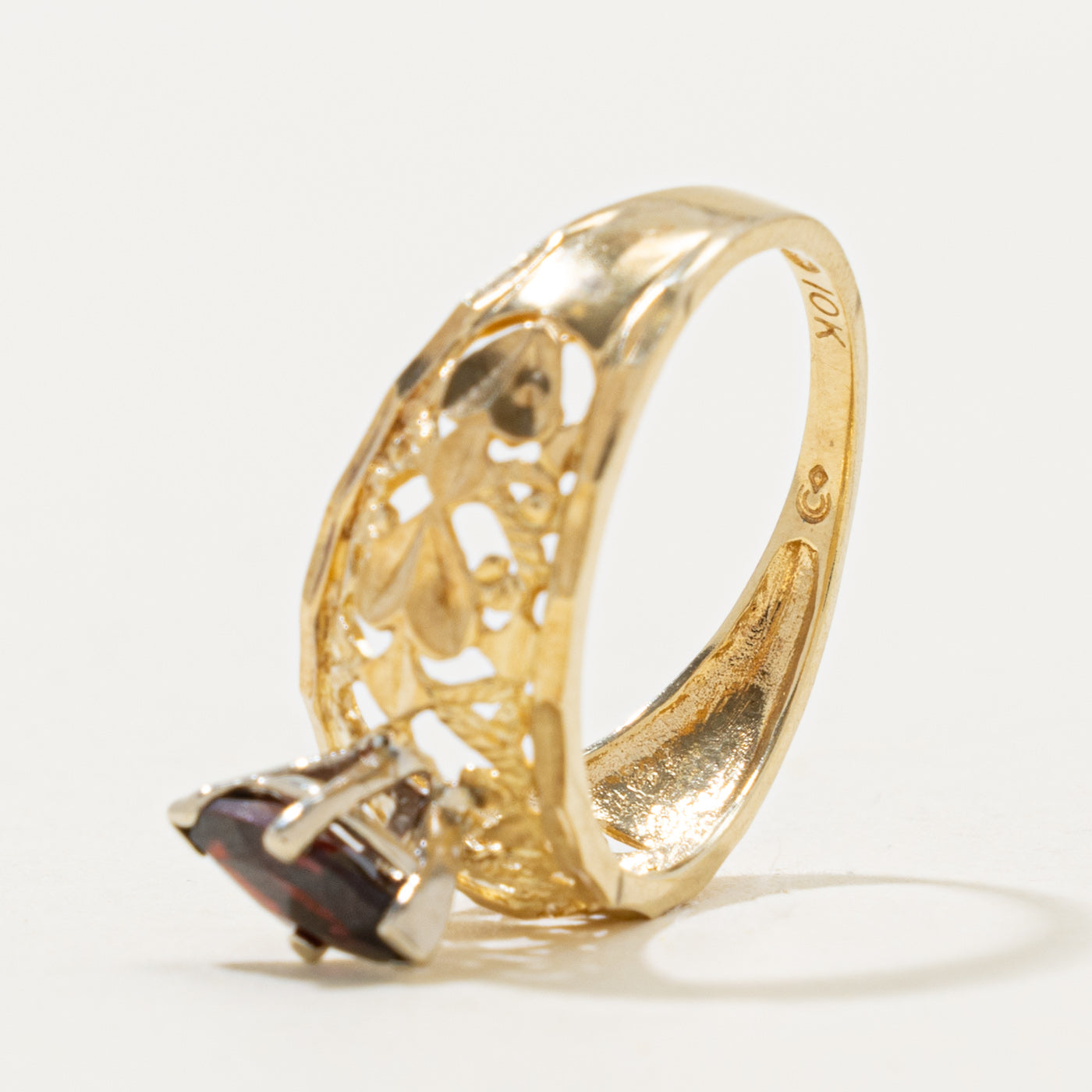 10k Marquise Cut Garnet Floral Openwork Ring | 0.50ct | SZ 7.25