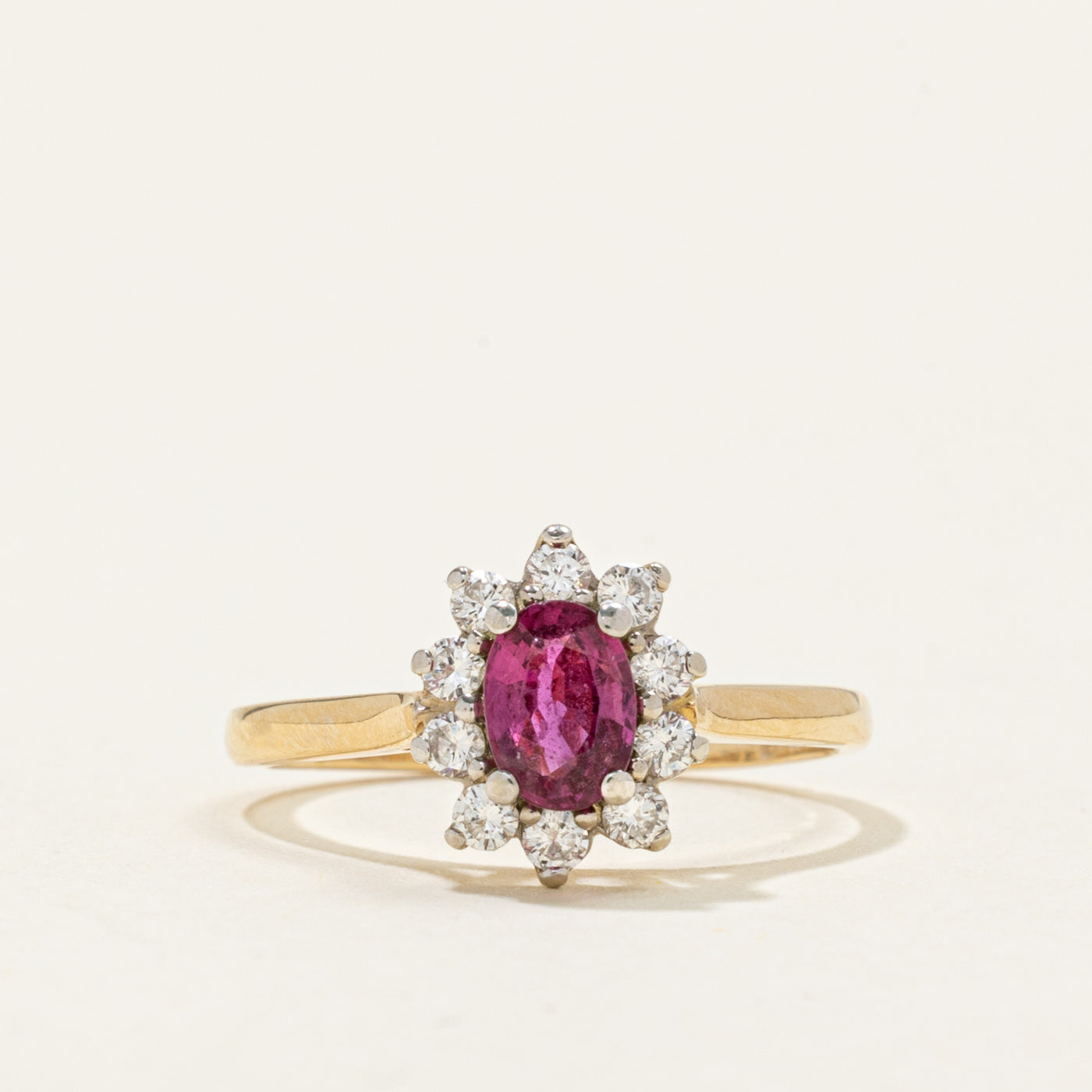 ‘Birks’ 14k Ruby & Diamond Halo Ring | 0.50ct, 0.30ctw  | SZ 6.25