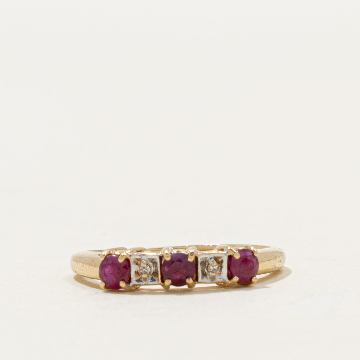 10k Five Stone Ruby & Diamond Band | 0.35ctw, 0.004ctw | SZ 7