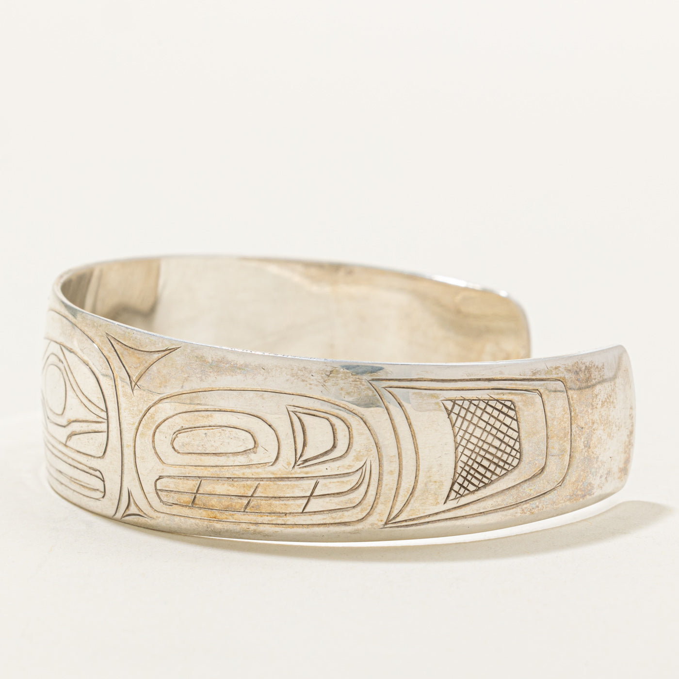 Sterling Silver Indigenous Carved Orca Cuff | 6"