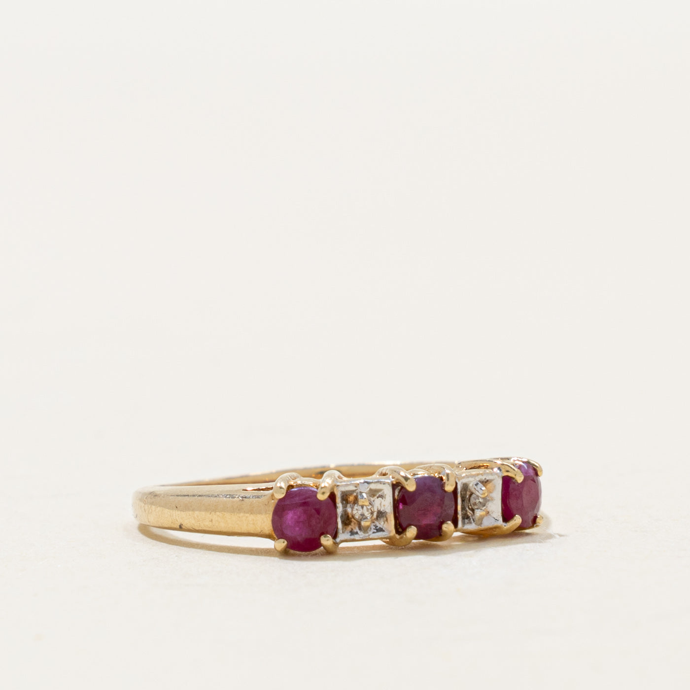 10k Five Stone Ruby & Diamond Band | 0.35ctw, 0.004ctw | SZ 7