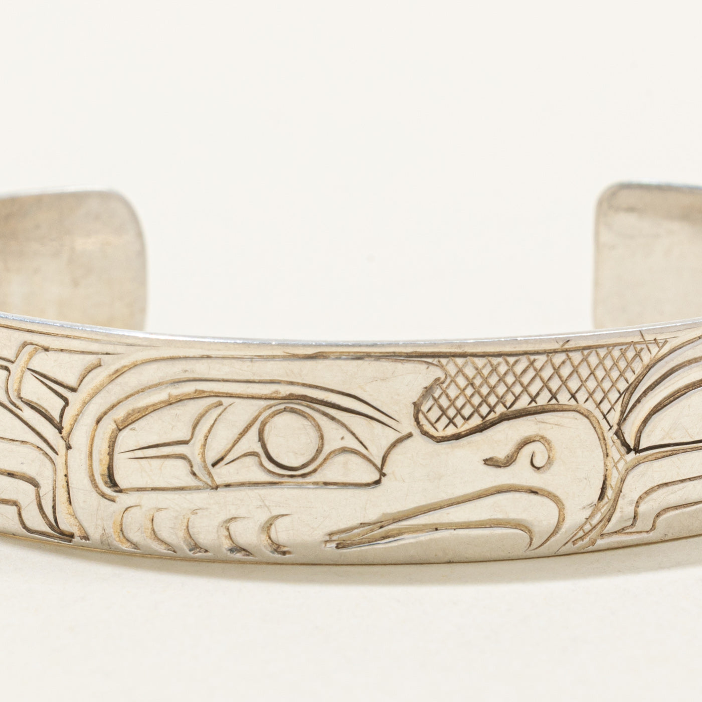 Sterling Silver Indigenous Carved Eagle Cuff | 6"
