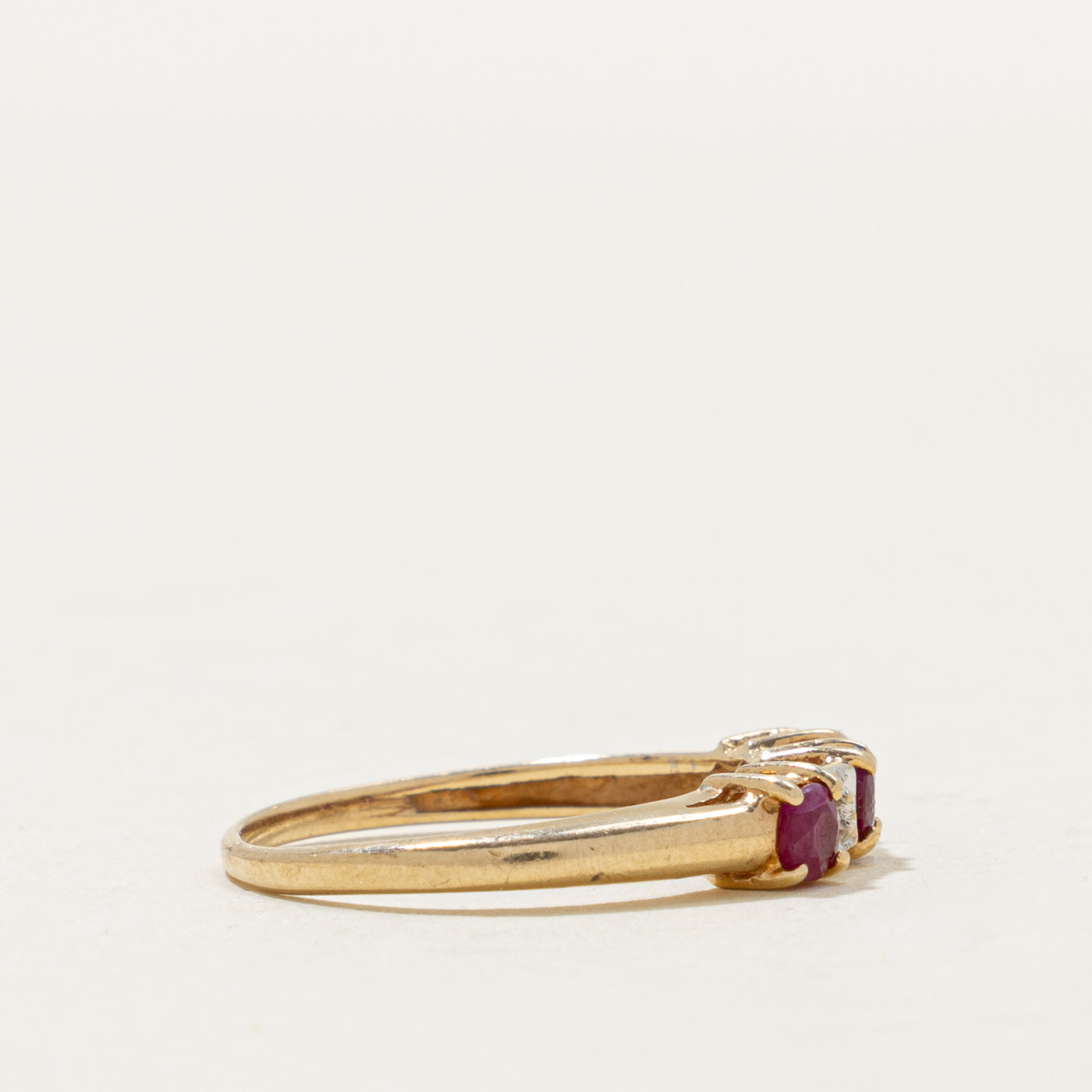 10k Five Stone Ruby & Diamond Band | 0.35ctw, 0.004ctw | SZ 7