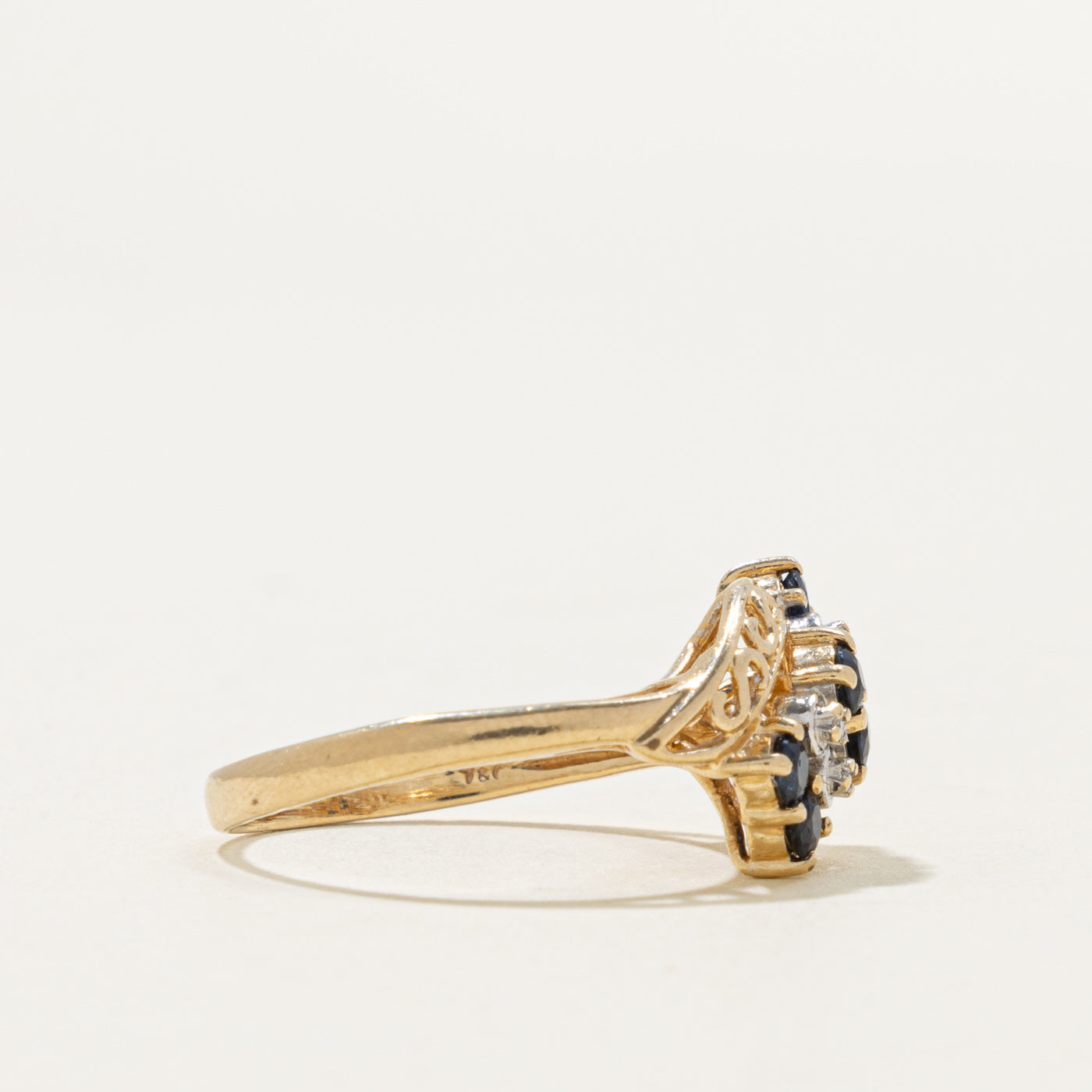 10k Multi Row Sapphire & Diamond Ornate Bypass Ring | 0.35ctw, 0.01ctw | SZ 7.5
