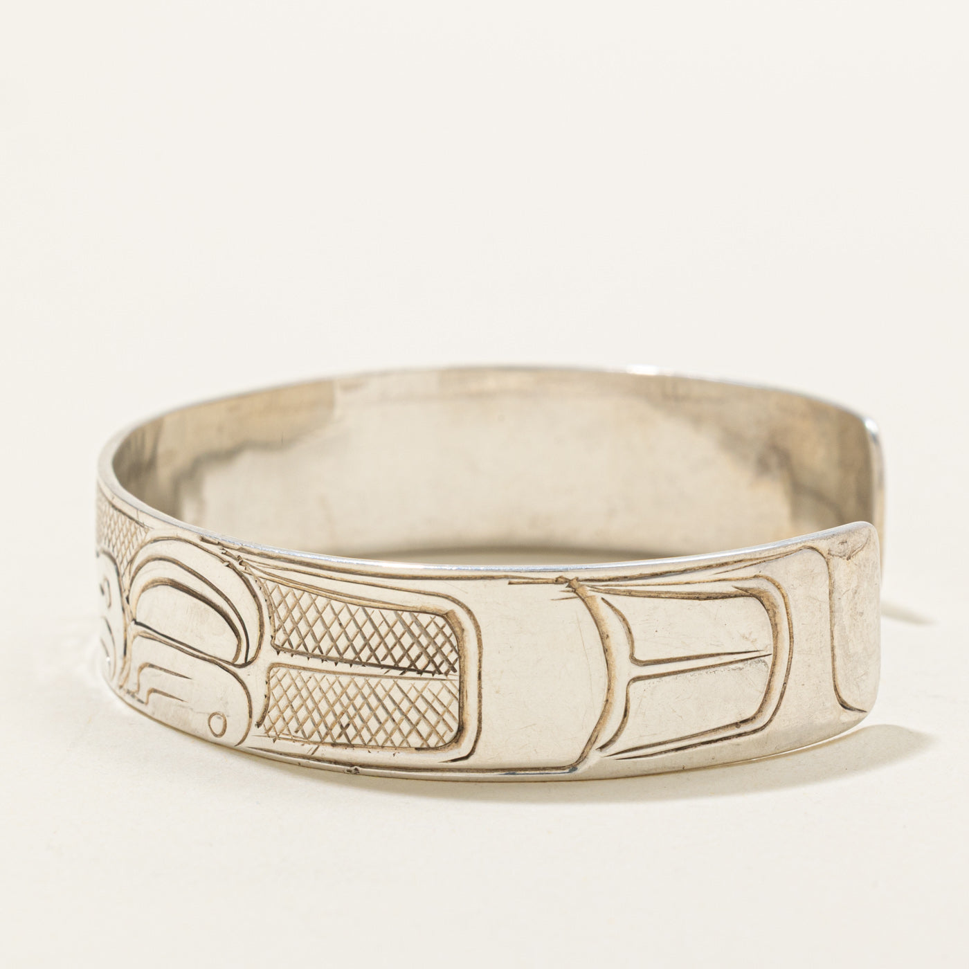 Sterling Silver Indigenous Carved Eagle Cuff | 6"