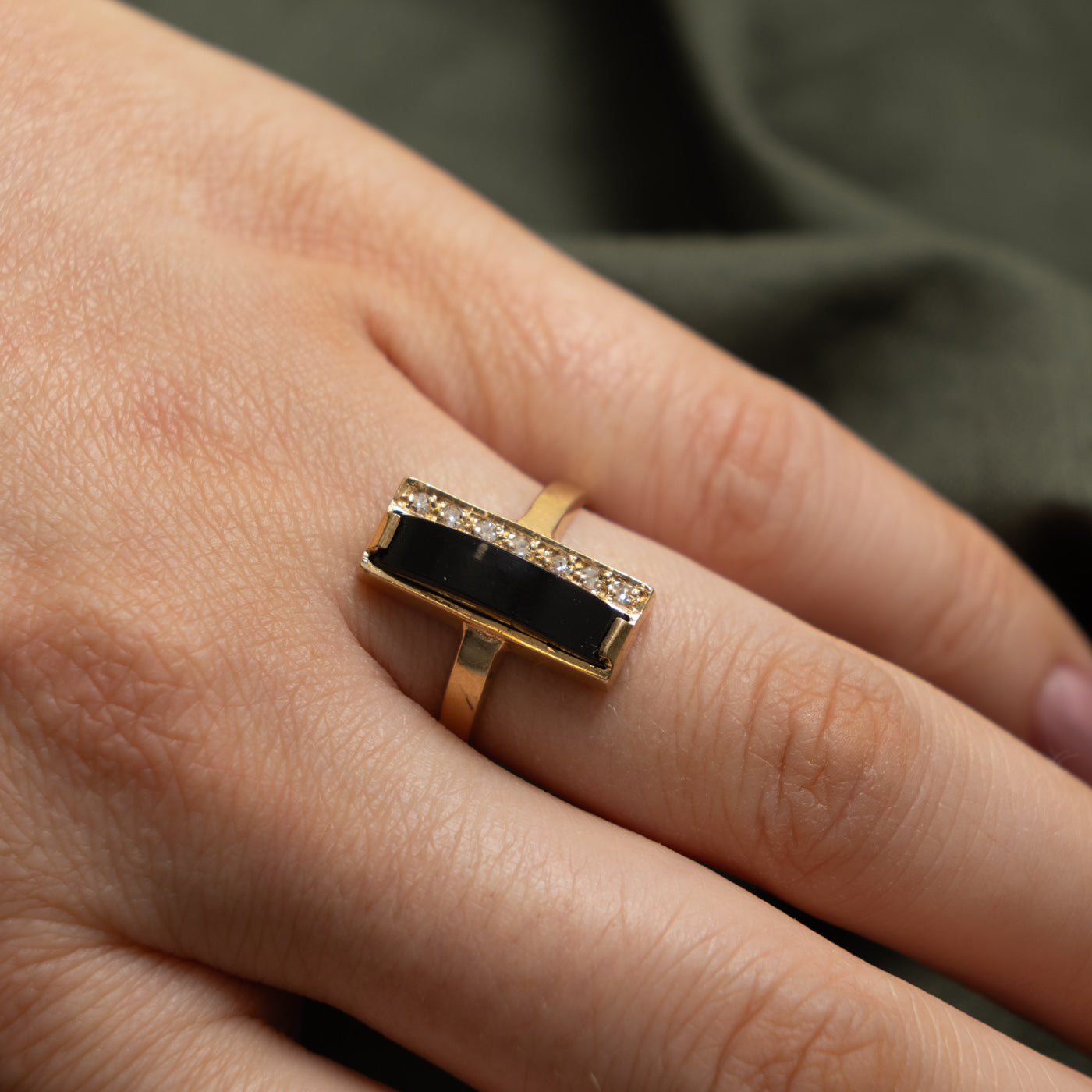 14k Onyx & Diamond Column Geometric Ring | 1.00ct, 0.03ctw | SZ 7