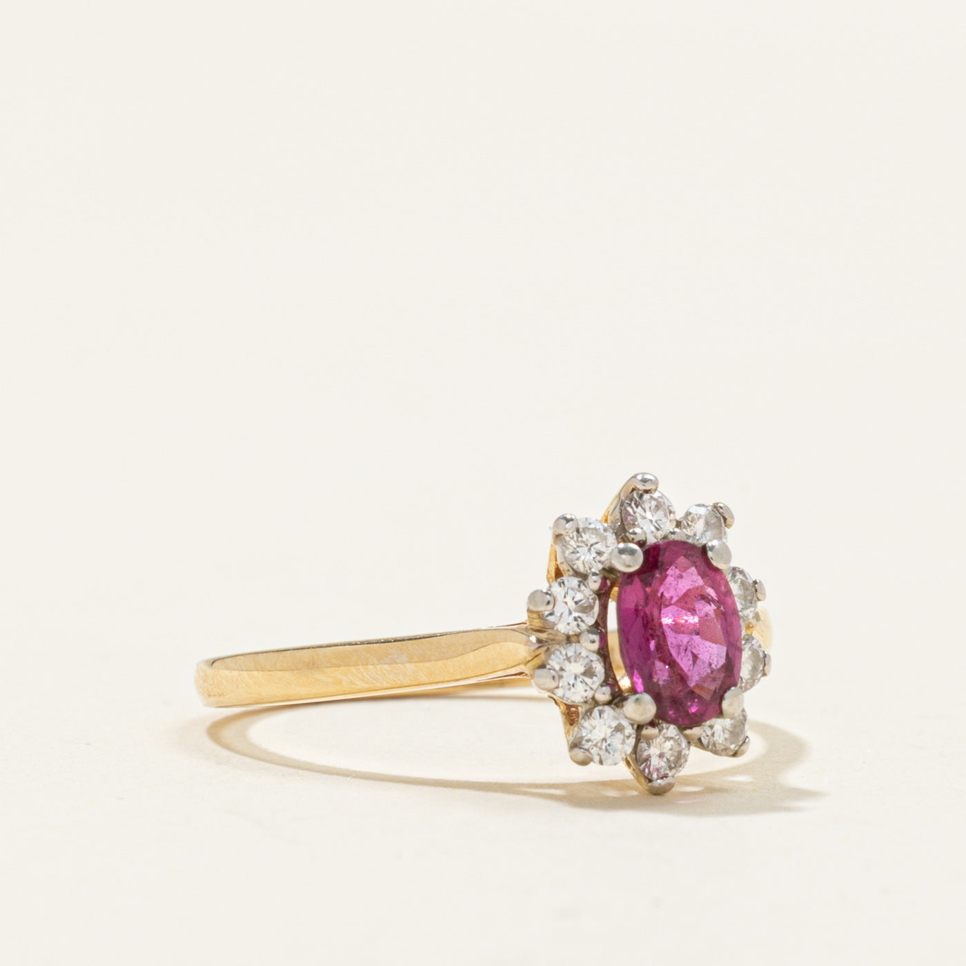 ‘Birks’ 14k Ruby & Diamond Halo Ring | 0.50ct, 0.30ctw  | SZ 6.25