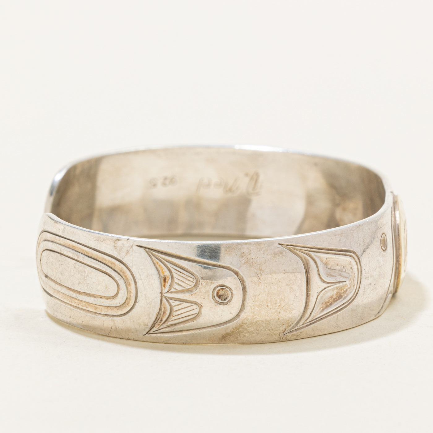 'David Neel' Sterling Silver & 14K Indigenous Carved Orca Cuff | 6"