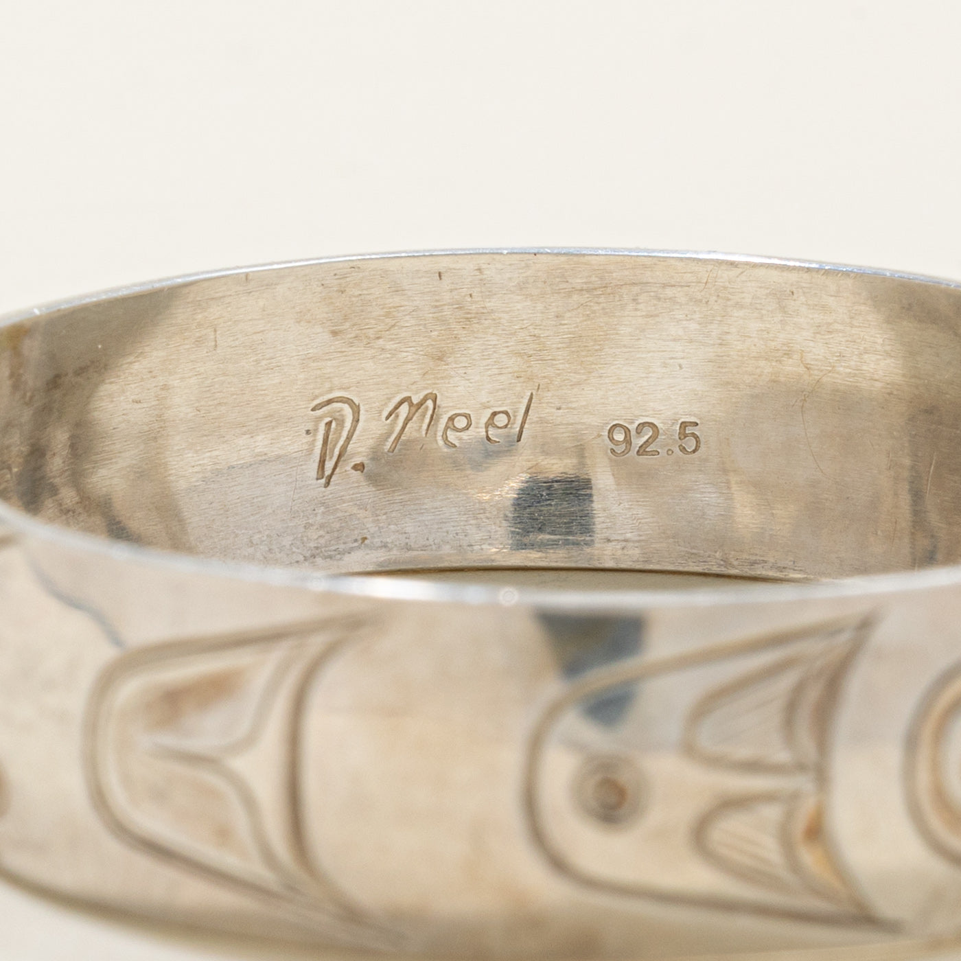 'David Neel' Sterling Silver & 14K Indigenous Carved Orca Cuff | 6"