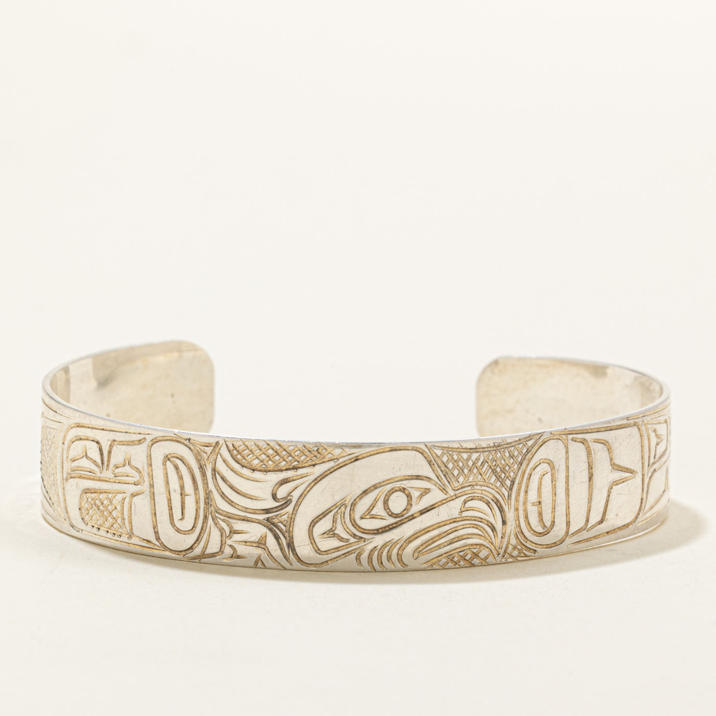 Sterling Silver Indigenous Carved Eagle Cuff | 6"