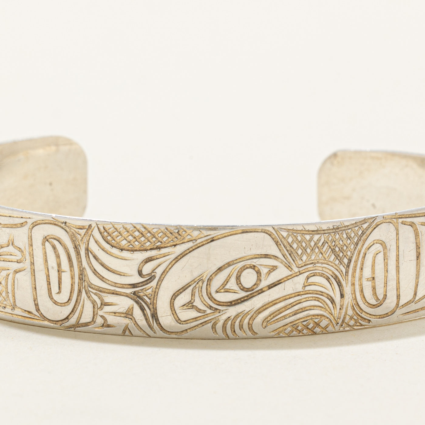 Sterling Silver Indigenous Carved Eagle Cuff | 6"