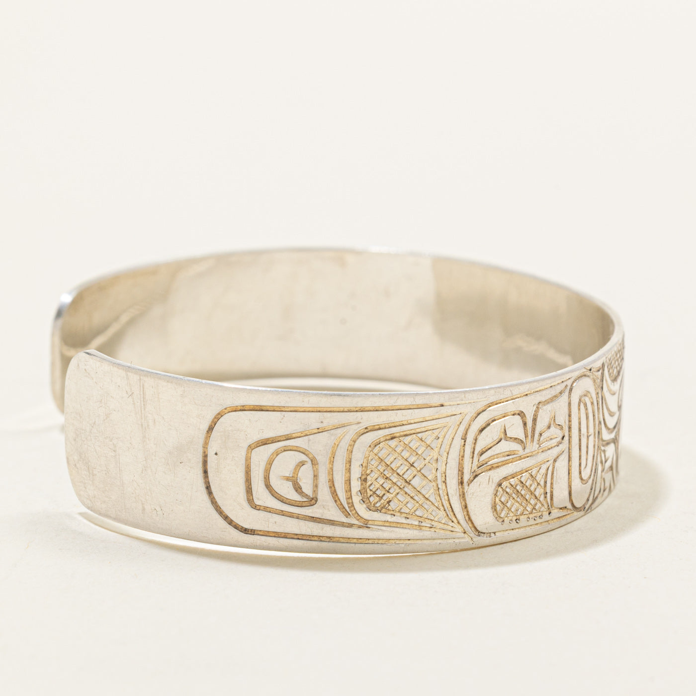 Sterling Silver Indigenous Carved Eagle Cuff | 6"