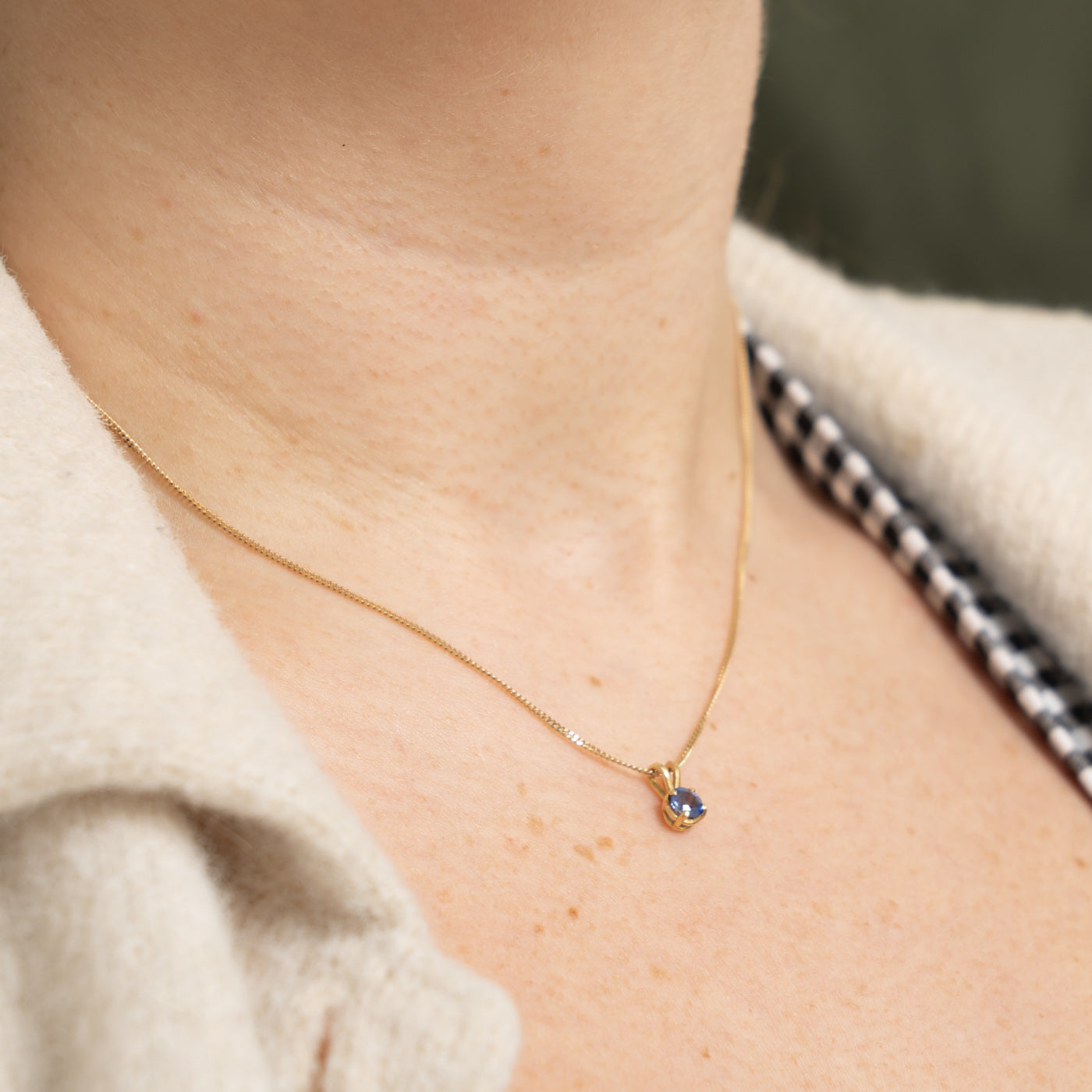 14k Solitaire Round Cut Sapphire Pendant | 0.56ct