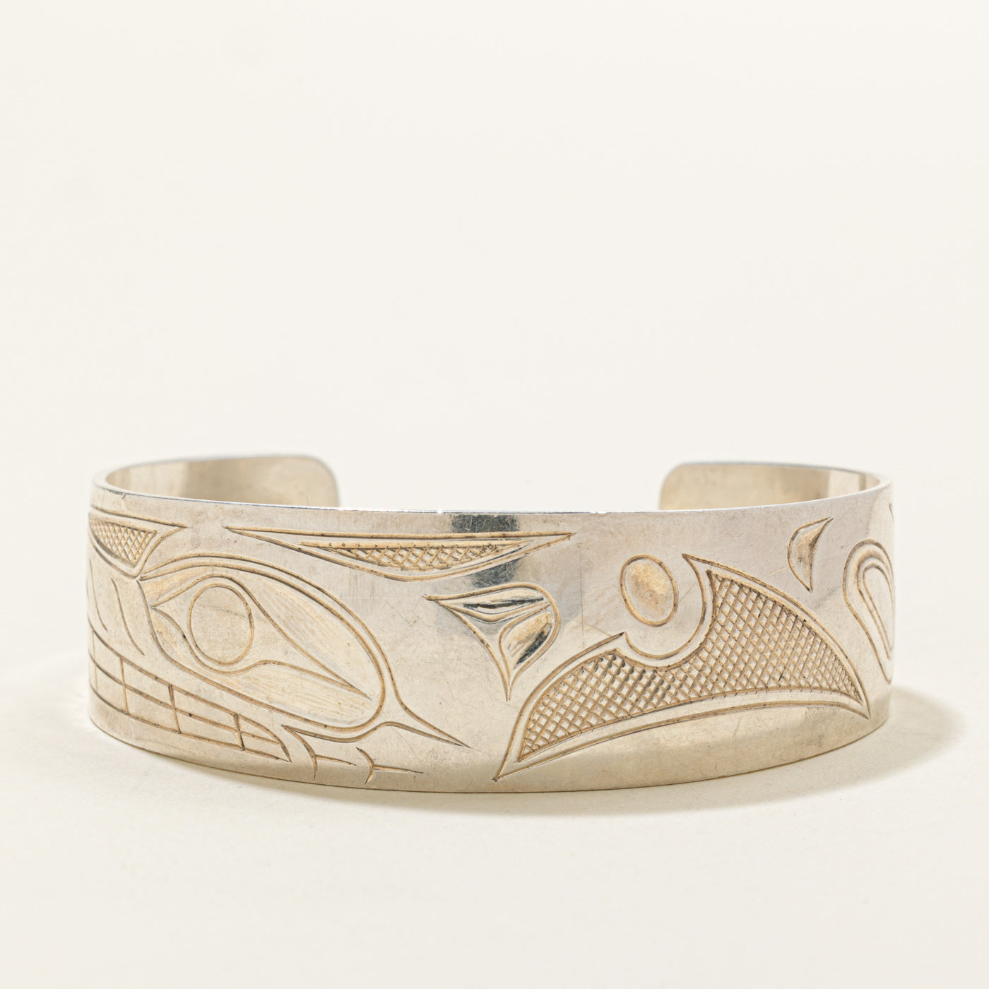 'Marvin Tallio' Sterling Silver Indigenous Carved Orca Cuff | 5.5"
