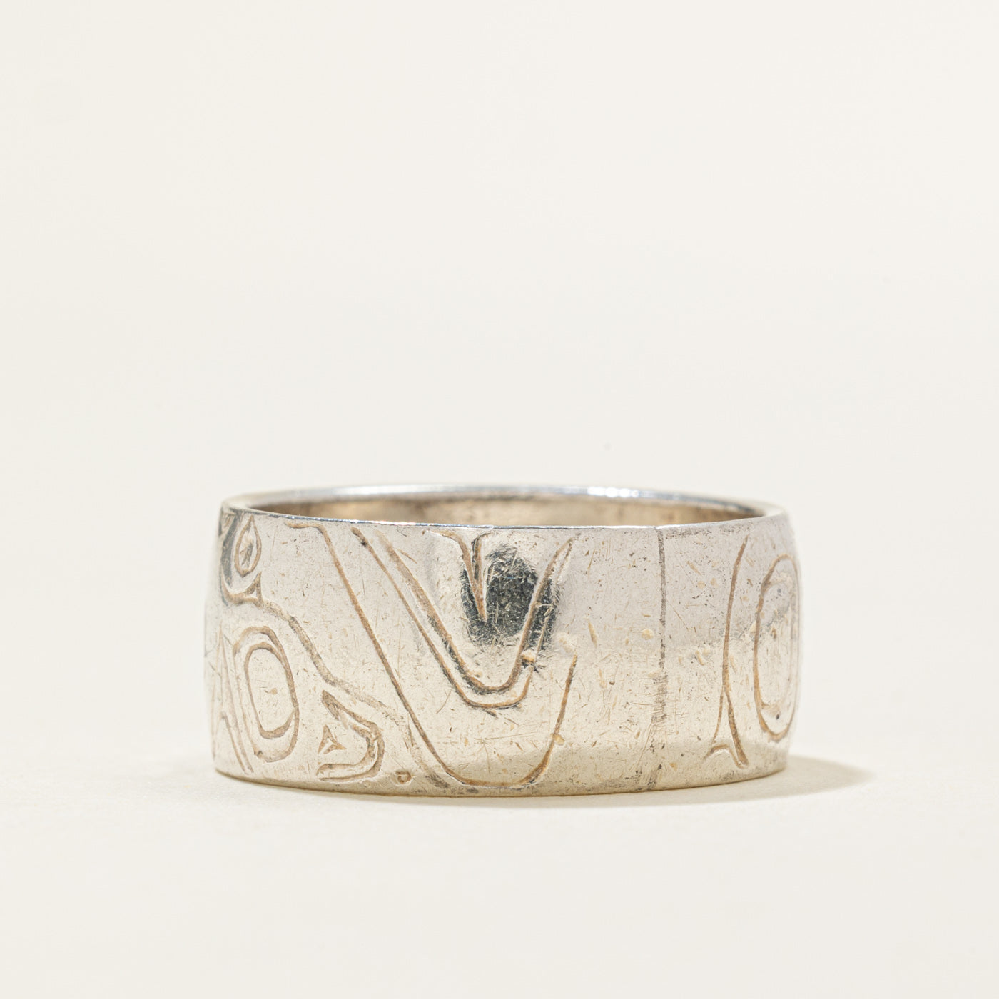 Sterling Silver Indigenous Carved Eagle & Thunderbird Split Design Ring | 9.1mm | SZ 7.75