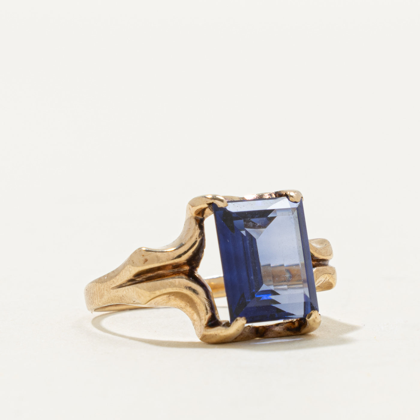 10k Solitaire Synthetic Sapphire Ring | 3.25ct | SZ 7.5