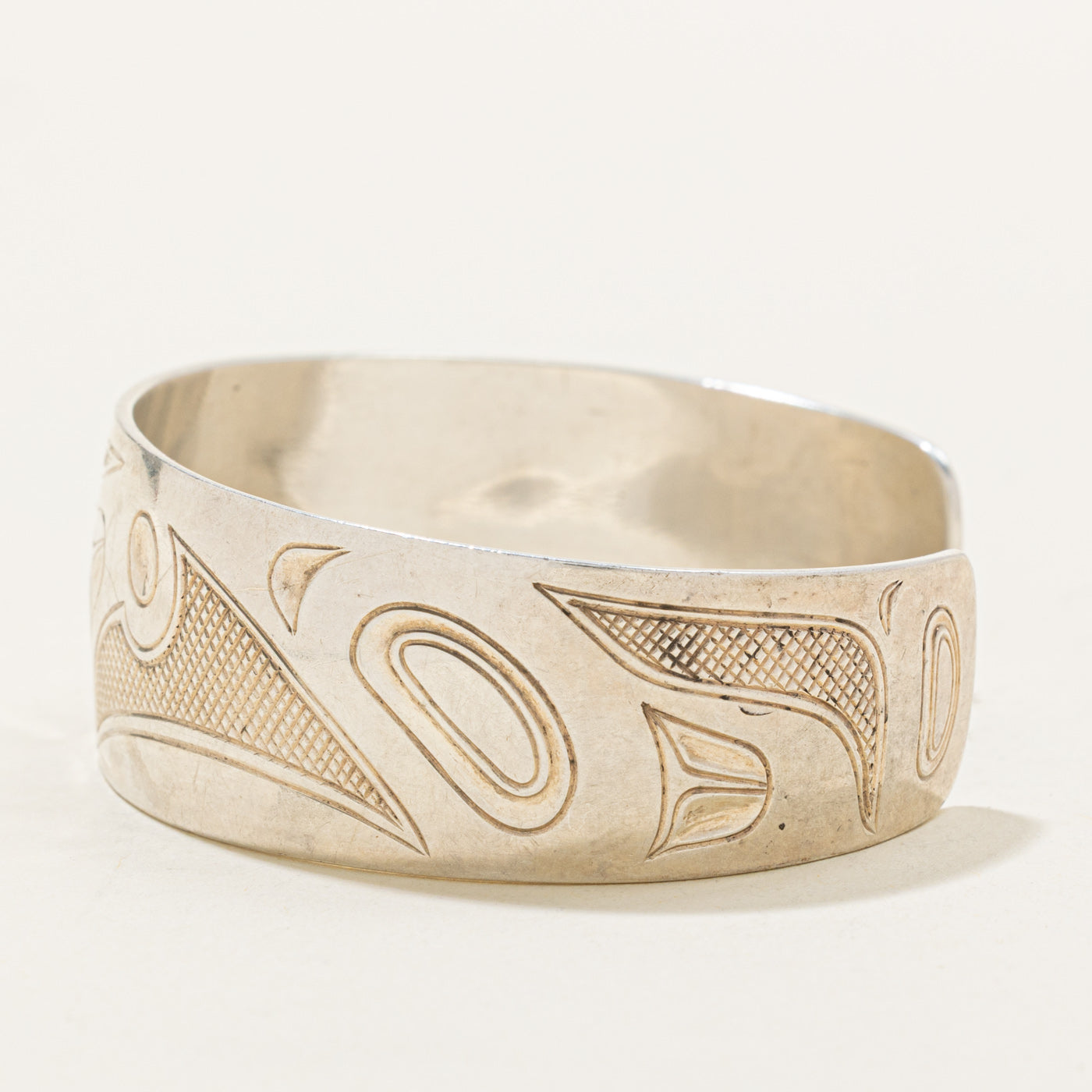 'Marvin Tallio' Sterling Silver Indigenous Carved Orca Cuff | 5.5"
