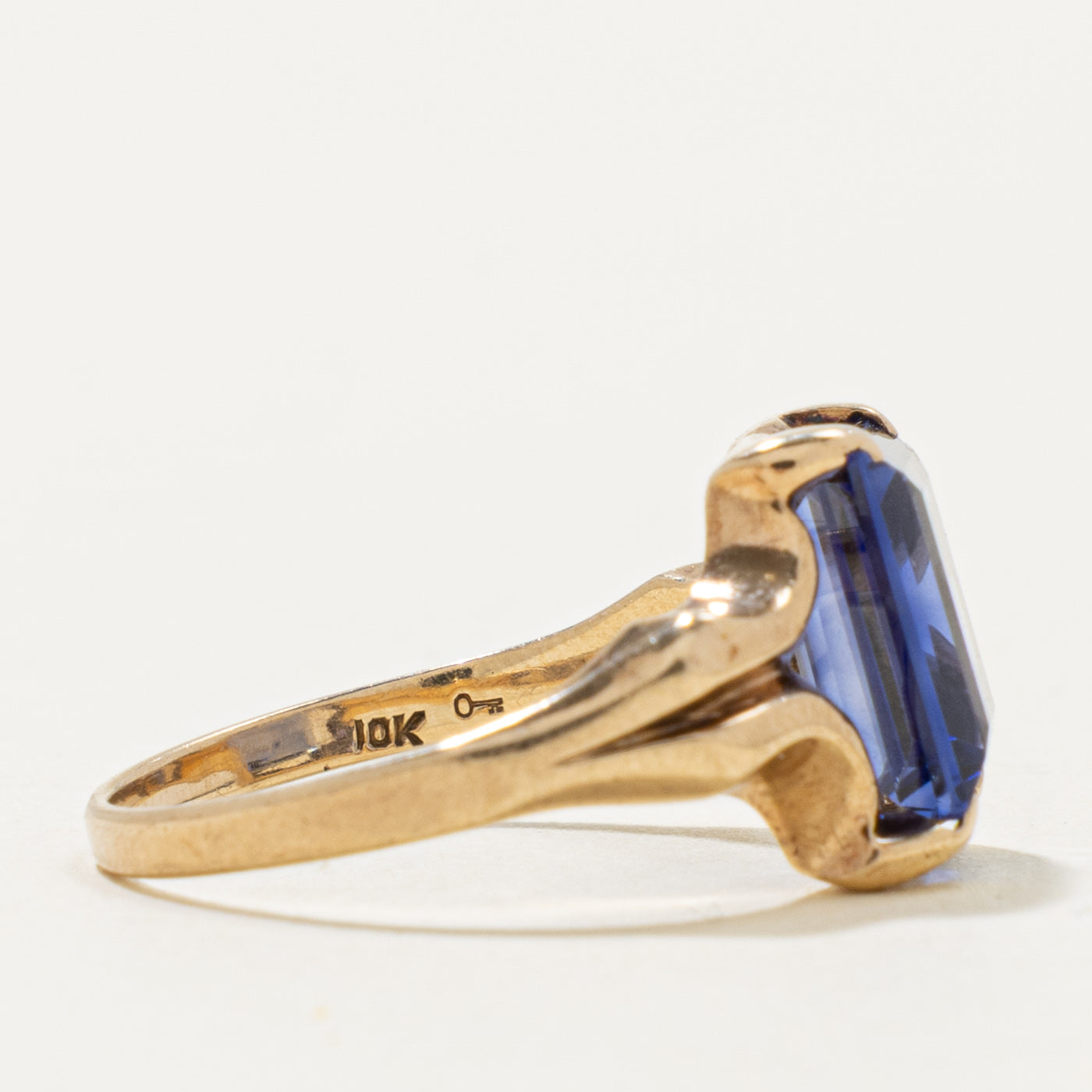 10k Solitaire Synthetic Sapphire Ring | 3.25ct | SZ 7.5