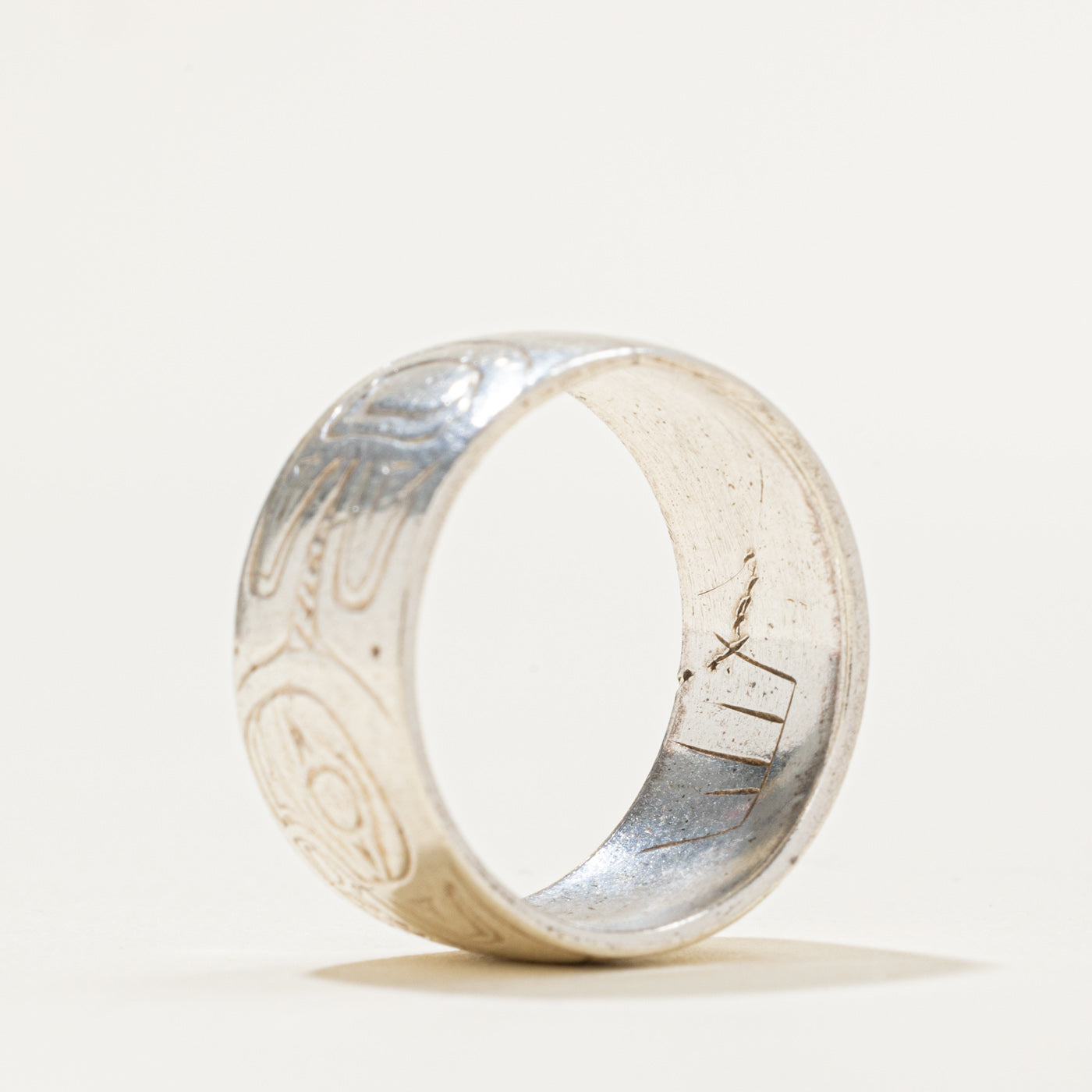 Sterling Silver Indigenous Carved Eagle & Thunderbird Split Design Ring | 9.1mm | SZ 7.75