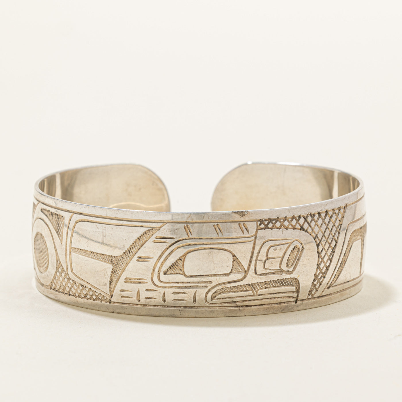 'Gilbert Pat' Sterling Silver Indigenous Carved Thunderbird Cuff | 6.5"