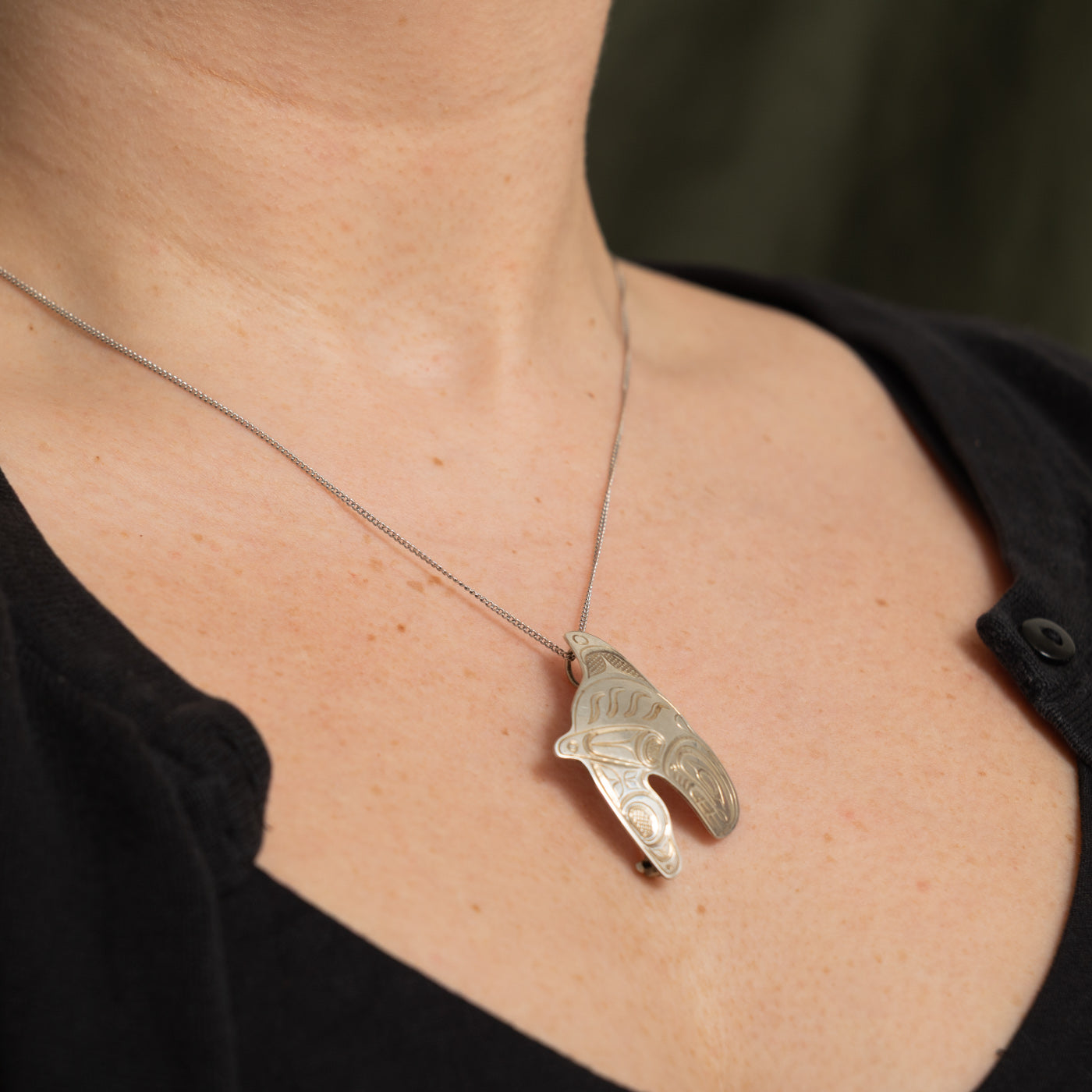 'Don Lancaster' Sterling Silver Indigenous Carved Orca Pendant & Brooch