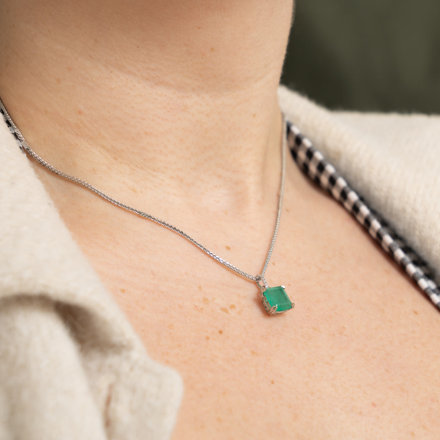 14k Emerald & Diamond Pendant Necklace | 2.93ct, 0.05ctw | 16.5"