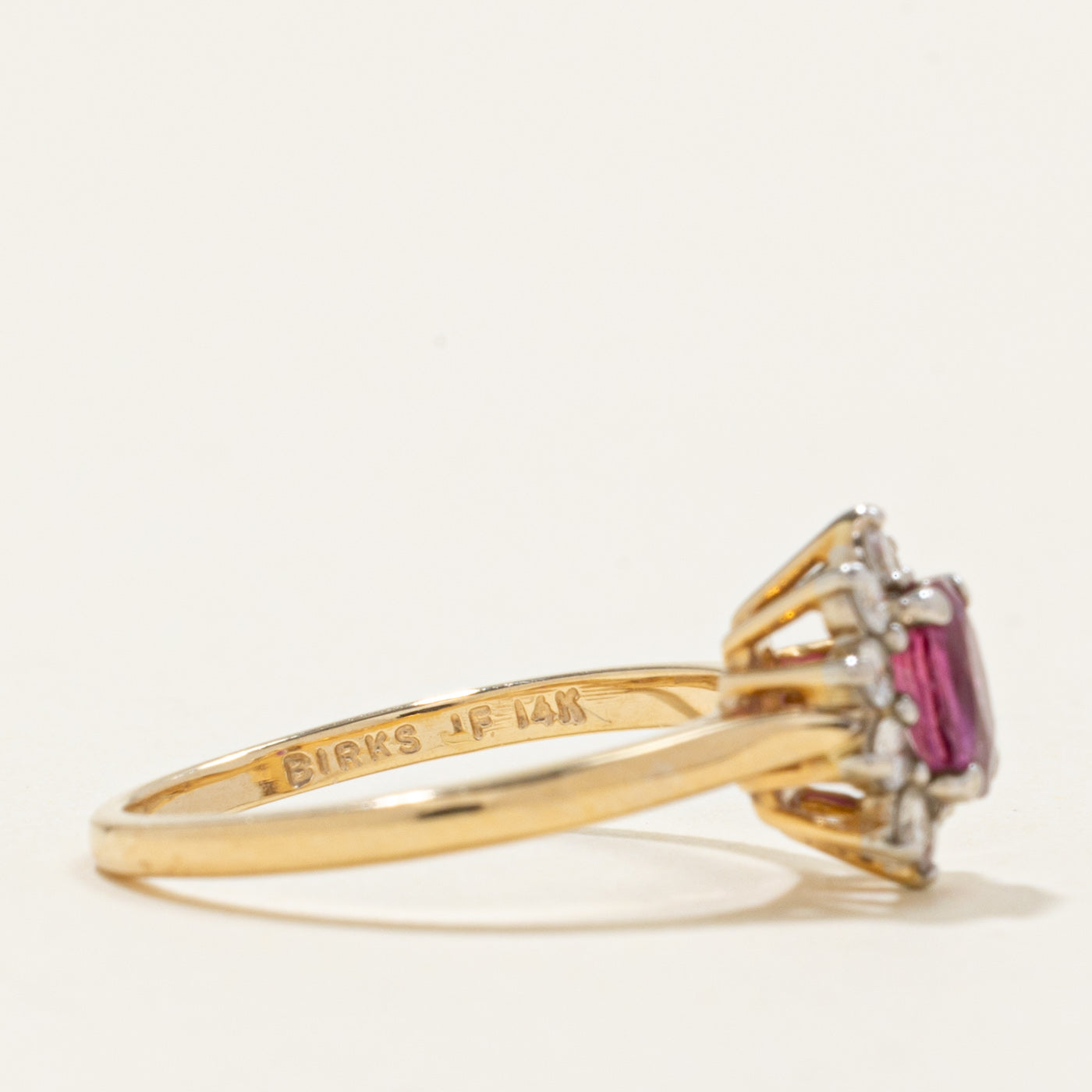 ‘Birks’ 14k Ruby & Diamond Halo Ring | 0.50ct, 0.30ctw  | SZ 6.25