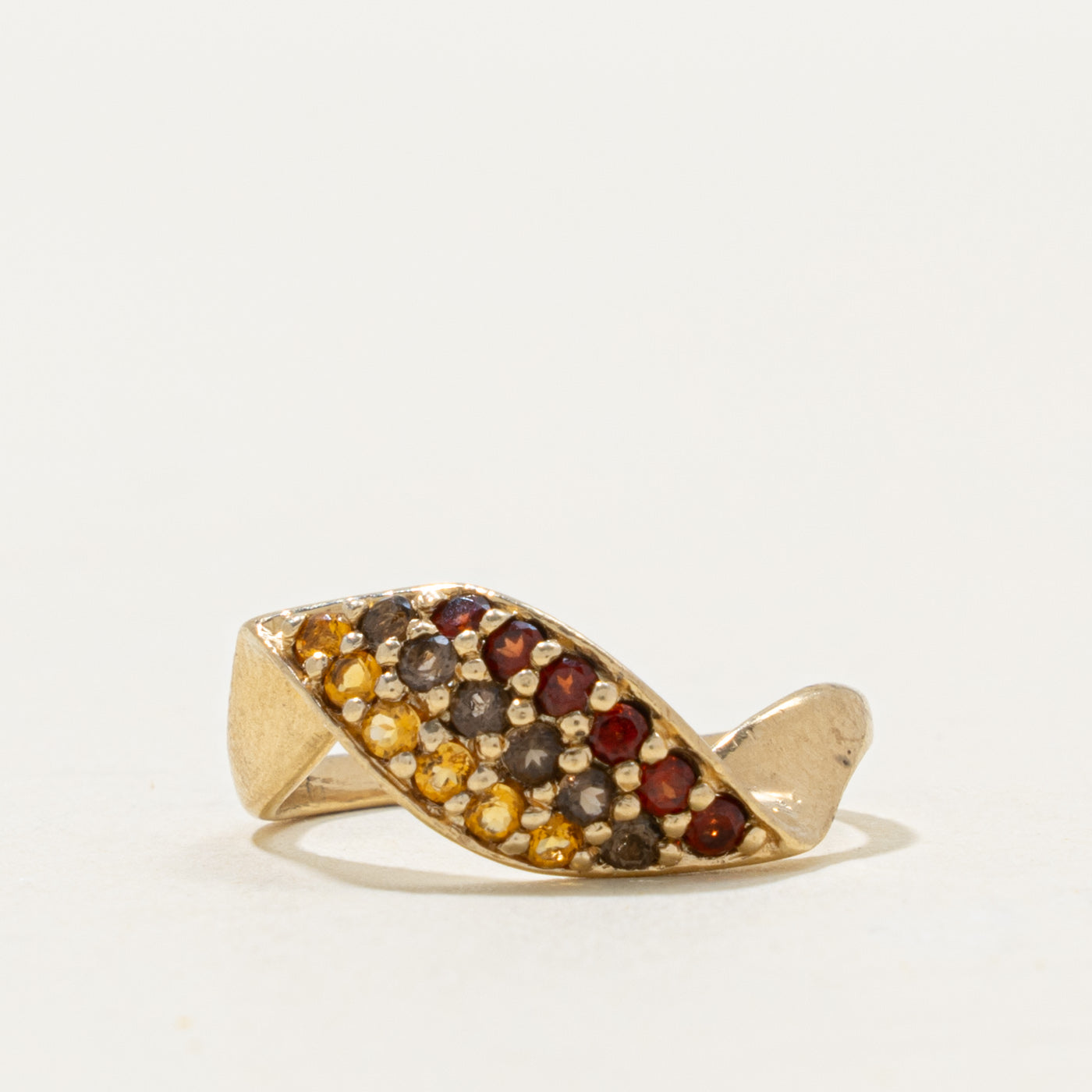 10k Multi Row Citrine, Garnet, and Smoky Quartz Ring | 0.24ctw | SZ 4.5