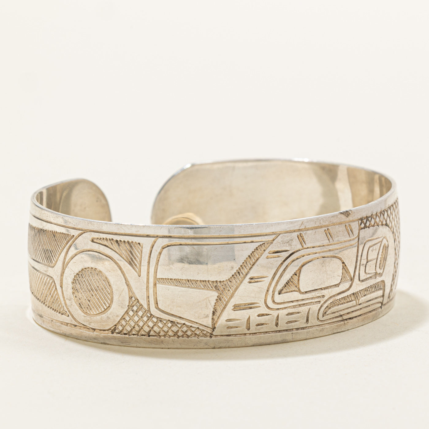 'Gilbert Pat' Sterling Silver Indigenous Carved Thunderbird Cuff | 6.5"
