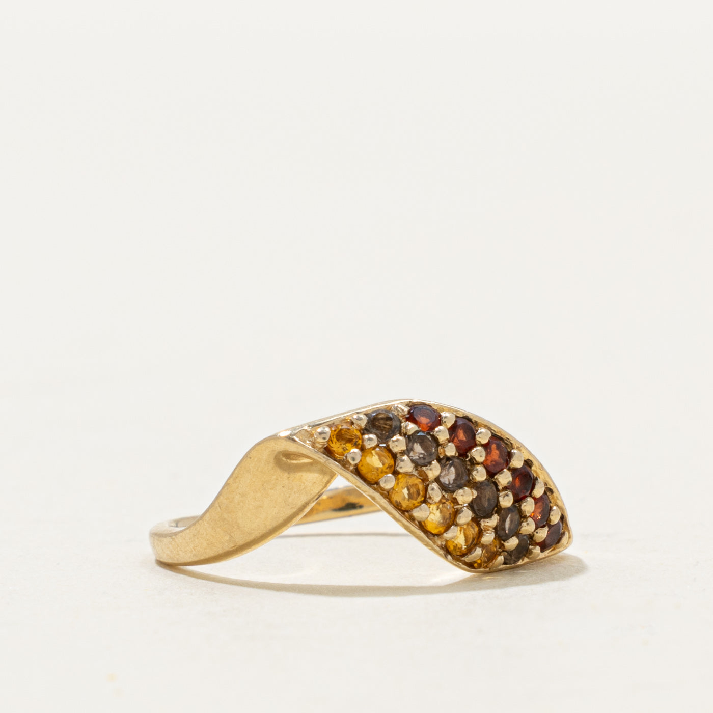 10k Multi Row Citrine, Garnet, and Smoky Quartz Ring | 0.24ctw | SZ 4.5