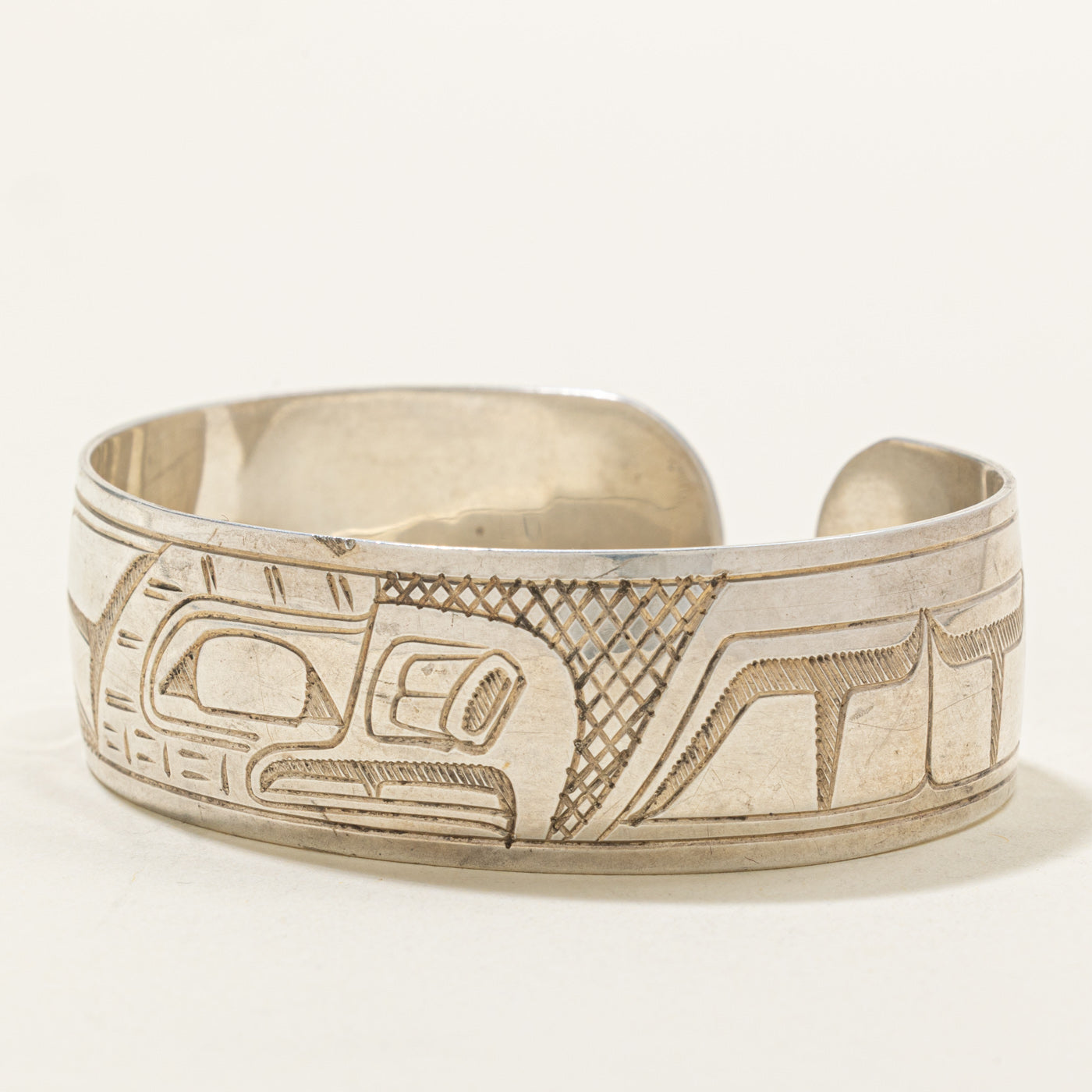 'Gilbert Pat' Sterling Silver Indigenous Carved Thunderbird Cuff | 6.5"