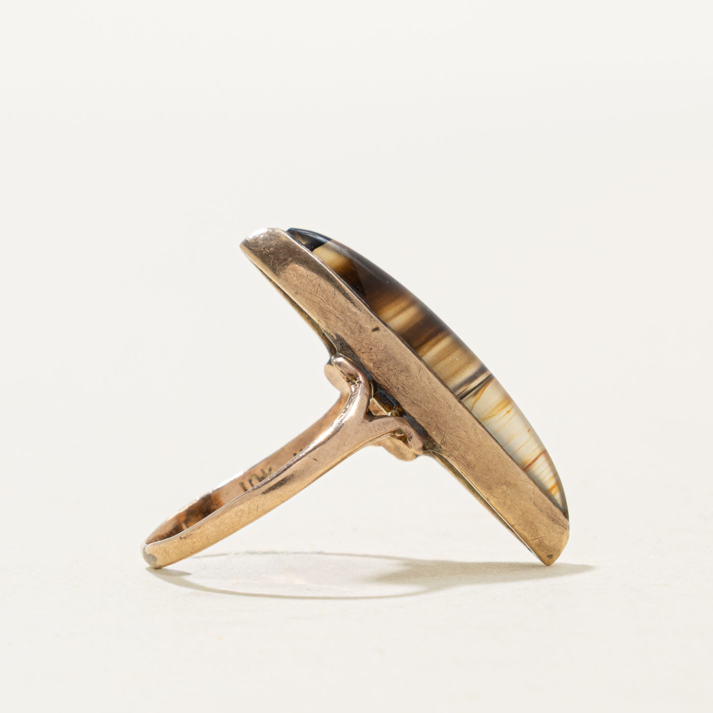 10k Marquise Cabochon Cut Agate Ring | 2.40ct | SZ 4.25