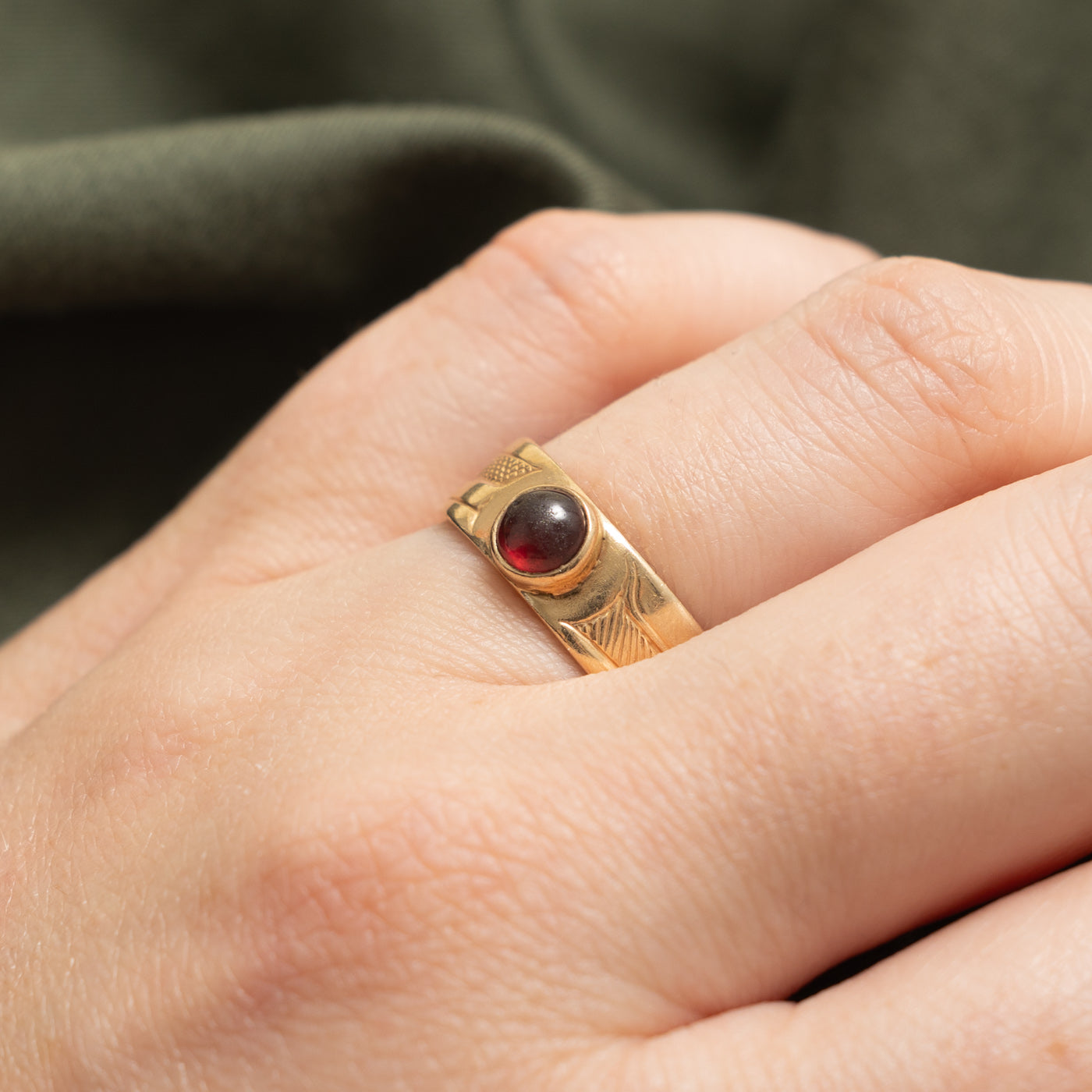 Bezel Set Garnet Indigenous Carved Eagle Ring | 0.5ct | SZ 7.25