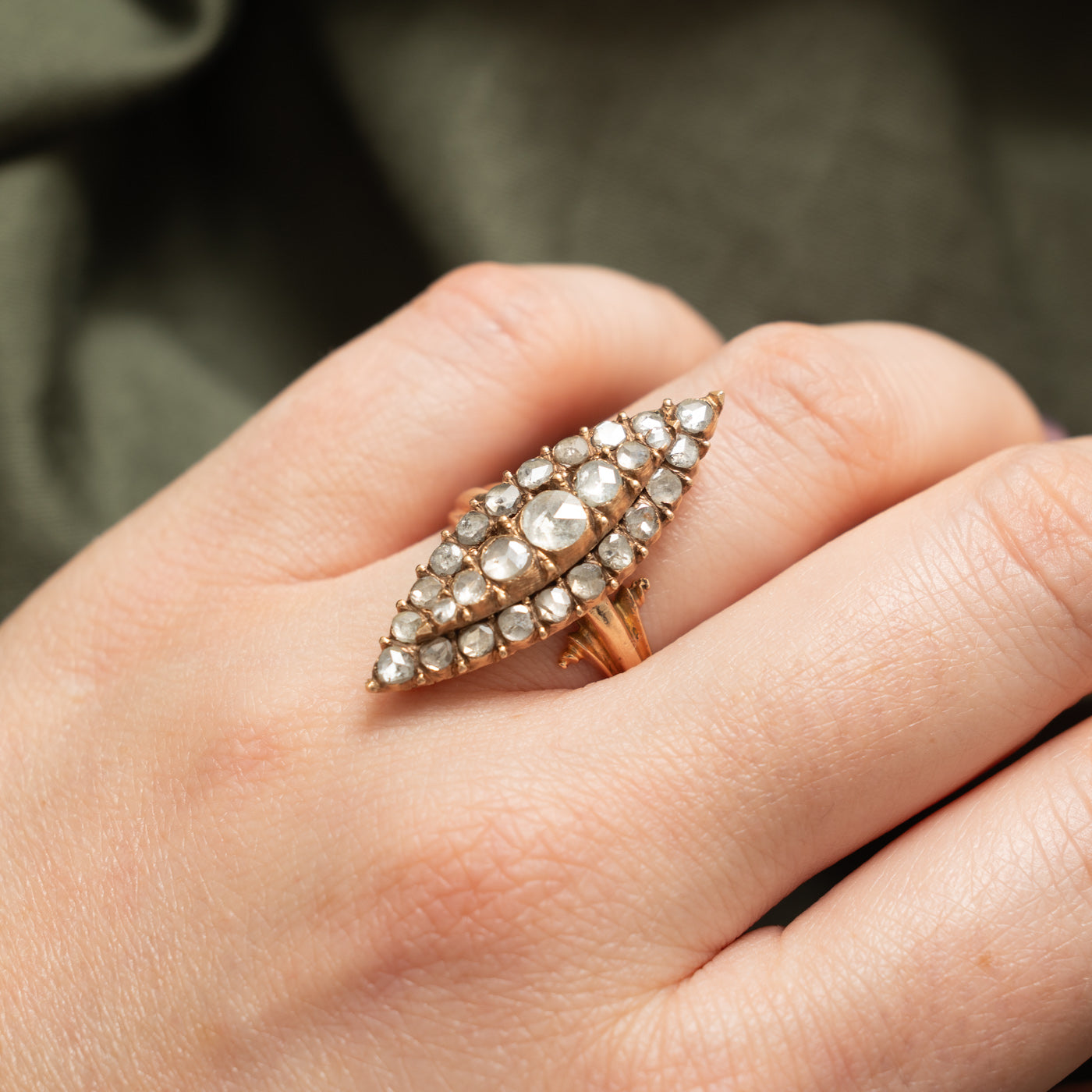 Rose Cut Diamond Navette Ring | 0.95 ctw | SZ 7.75
