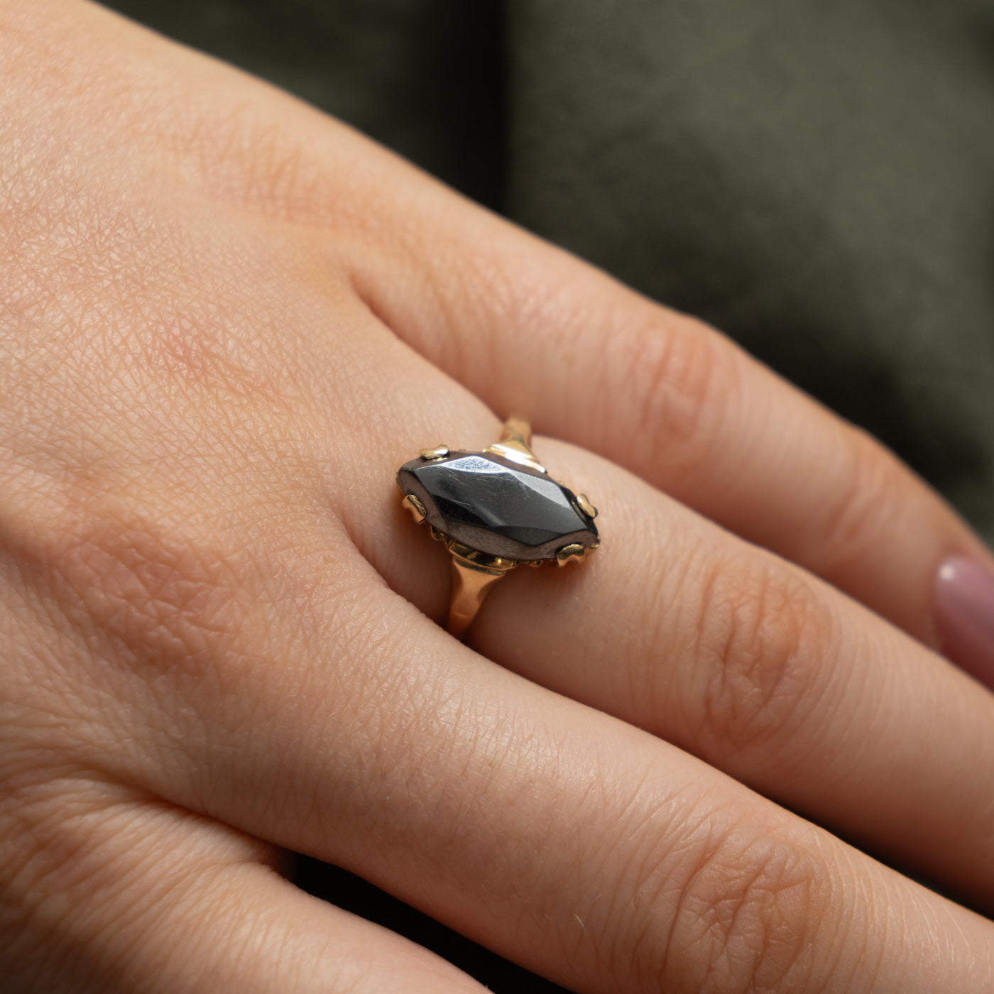 10k Solitaire Marquise Cut Hematite Ring | 3.00ct | SZ 4.75