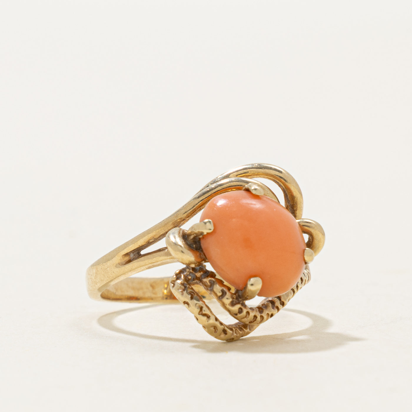 14k Coral Textured Abstract Ring | 2.00ct | SZ 6