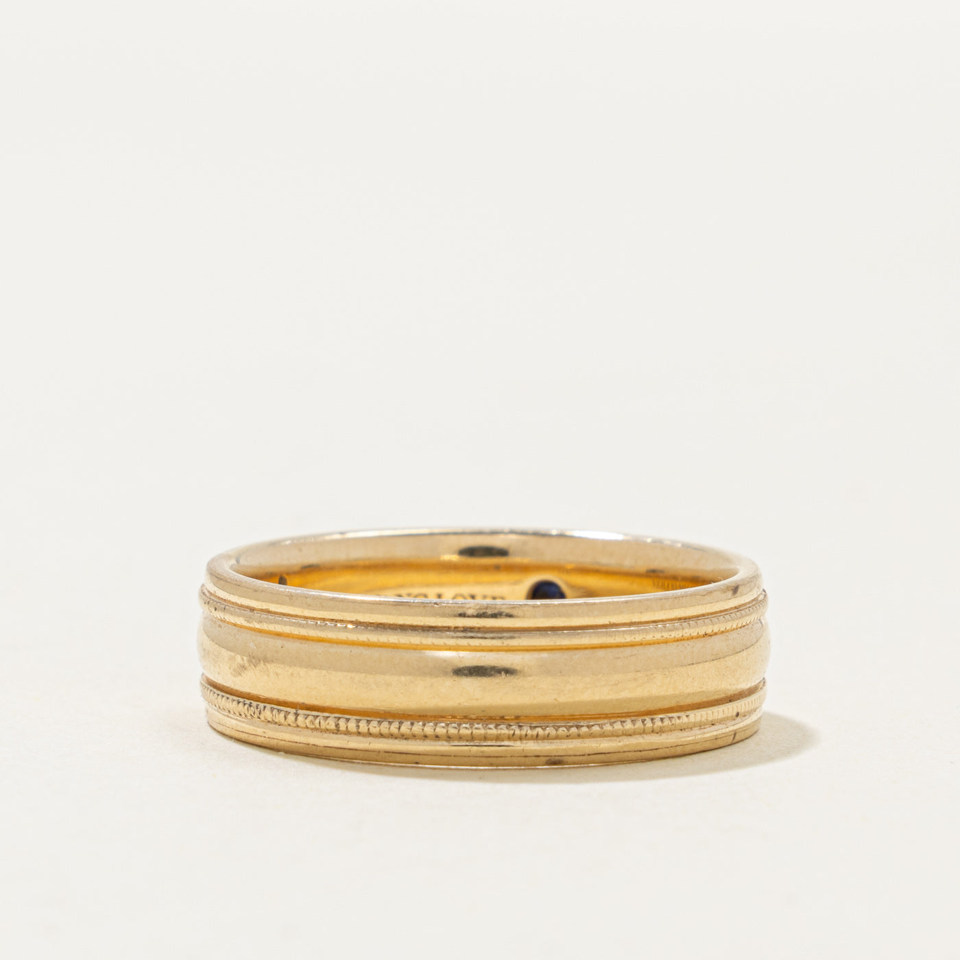 ‘Vera Wang’ 14k Hidden Sapphire Milgrain Band | 0.01ct | 6.25mm | SZ 9