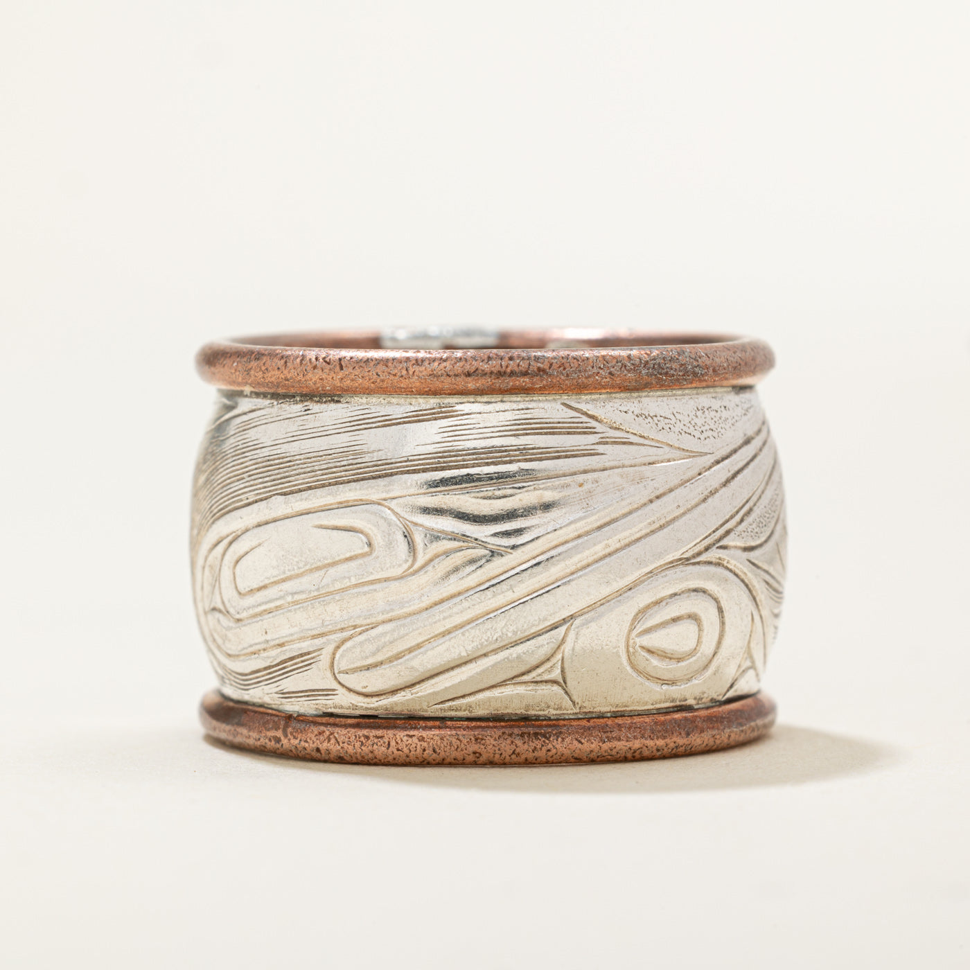 Sterling Silver & Copper Indigenous Carved Hummingbird Ring | SZ 10.75