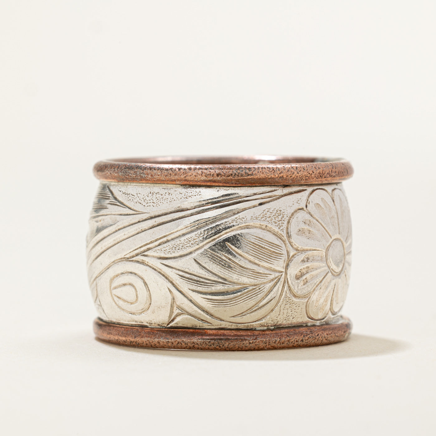 Sterling Silver & Copper Indigenous Carved Hummingbird Ring | SZ 10.75