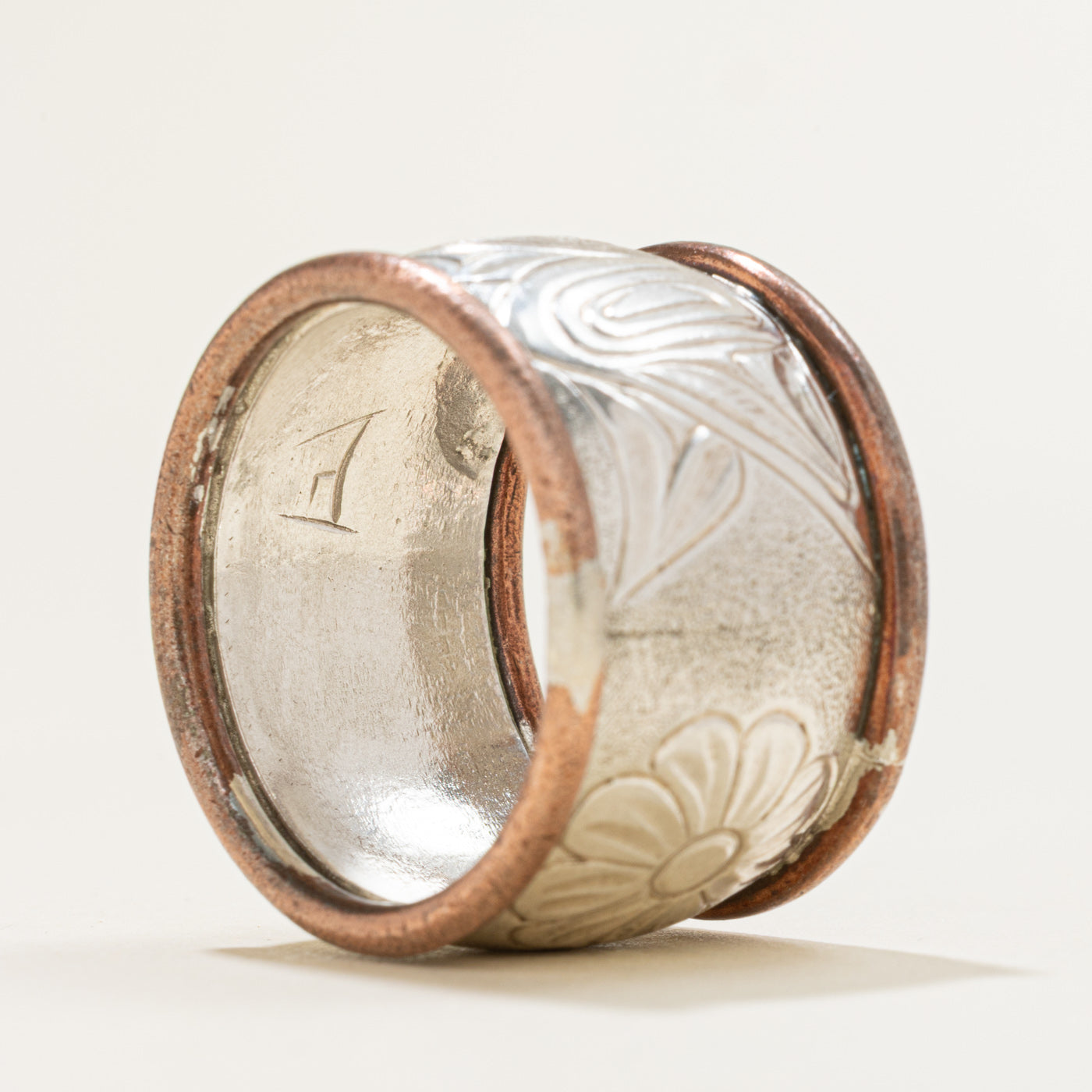 Sterling Silver & Copper Indigenous Carved Hummingbird Ring | SZ 10.75