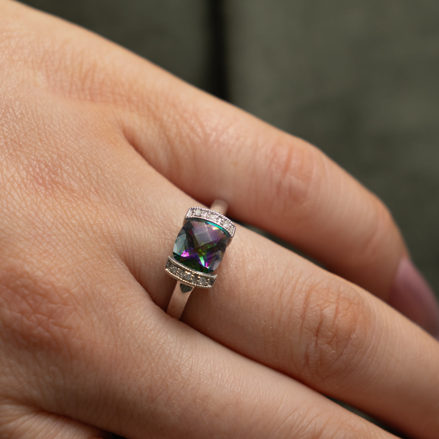 10k Mystic Topaz & Diamond Accented Ring | 1.50ct, 0.01ctw | SZ 7.25