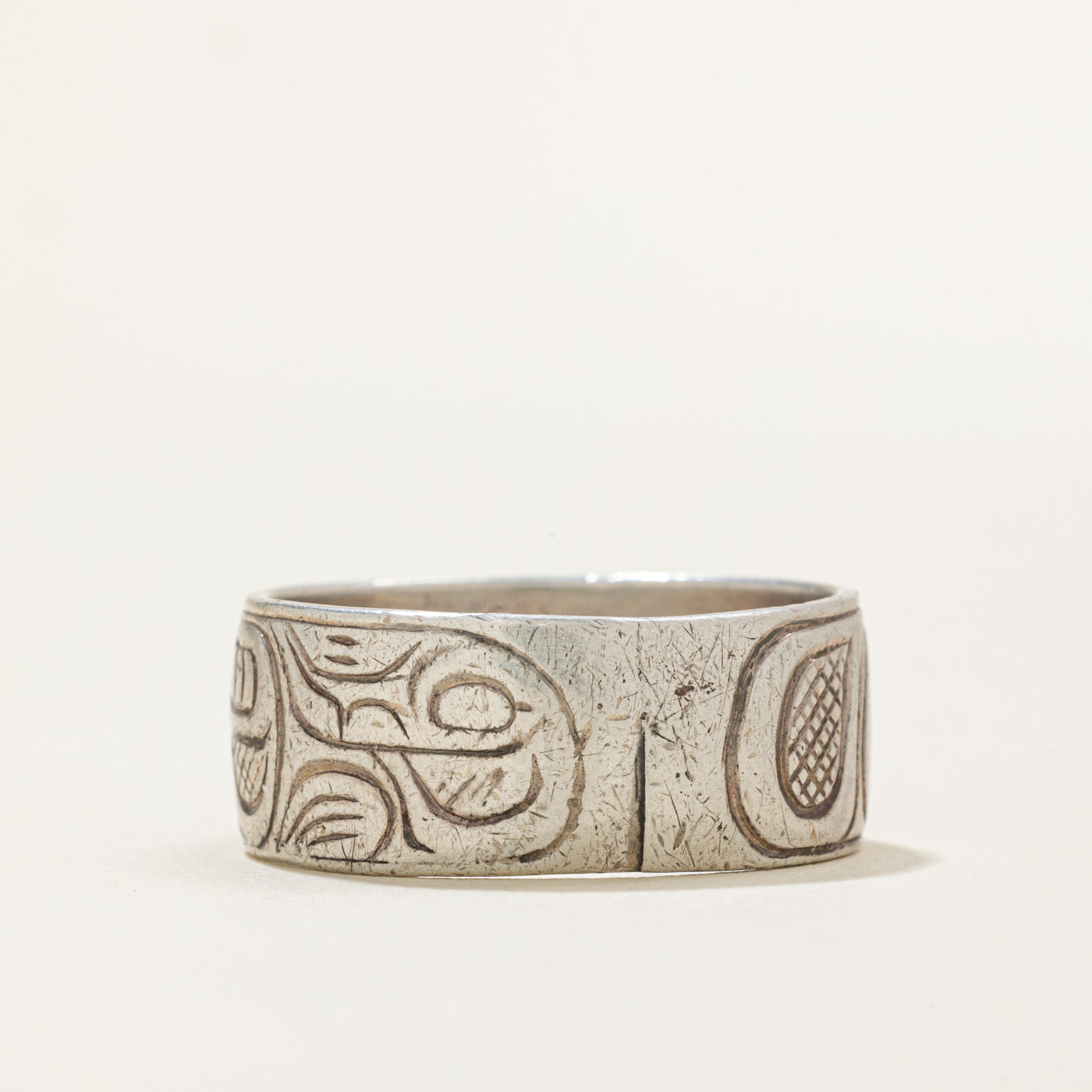 'Charles Harper' Sterling Silver Indigenous Carved Bear Ring | SZ 10