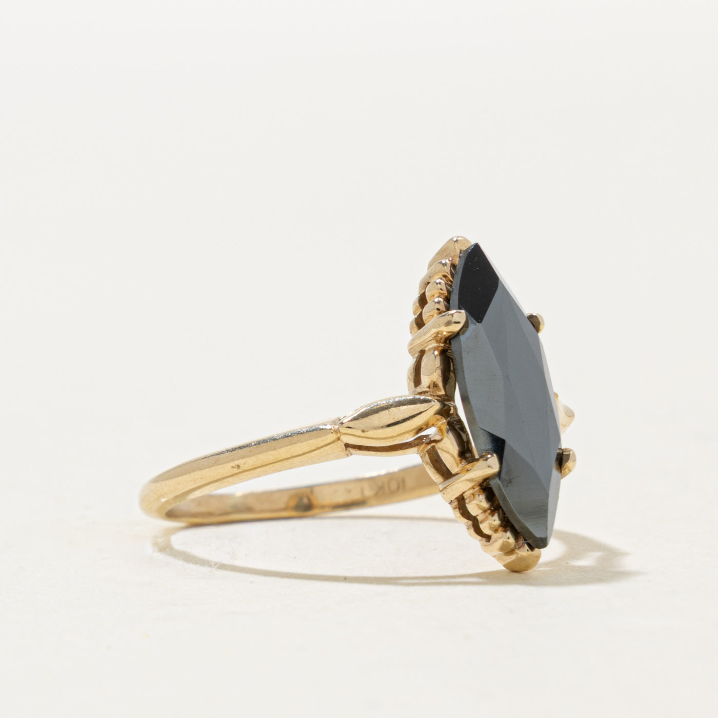 10k Marquise Cut Hematite Textured Ring | 2.30ct | SZ 9