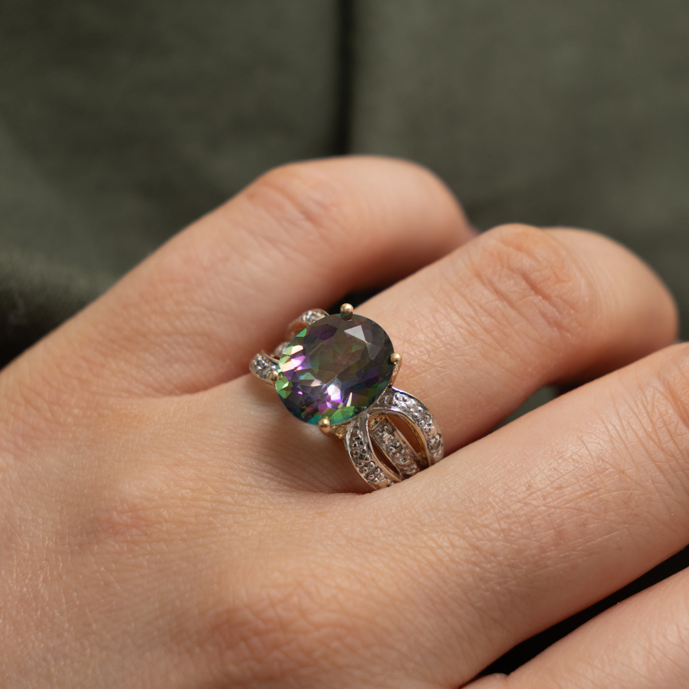 10k Mystic Topaz & Diamond Accented Ring | 5.00ct, 0.02ctw | SZ 7