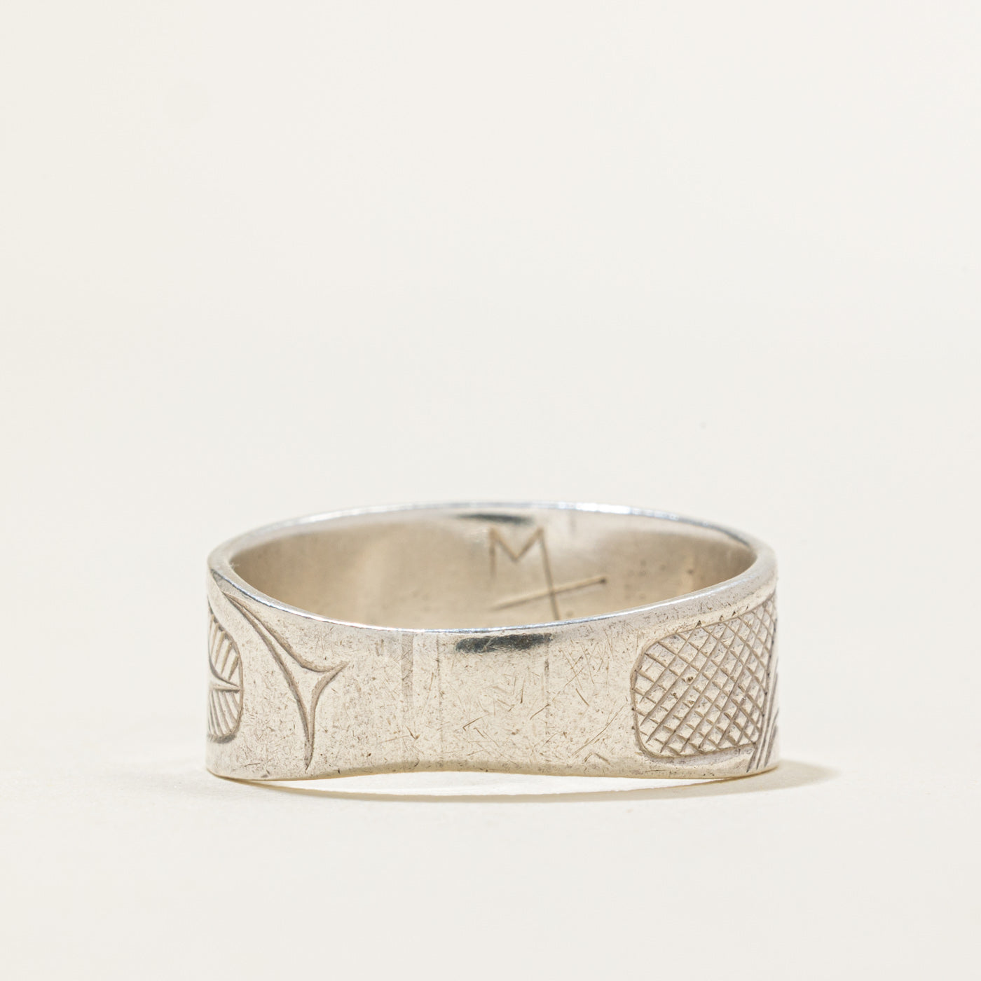 'Marvin Tallio' Sterling Silver & 14k Indigenous Carved Ring | SZ 9.25