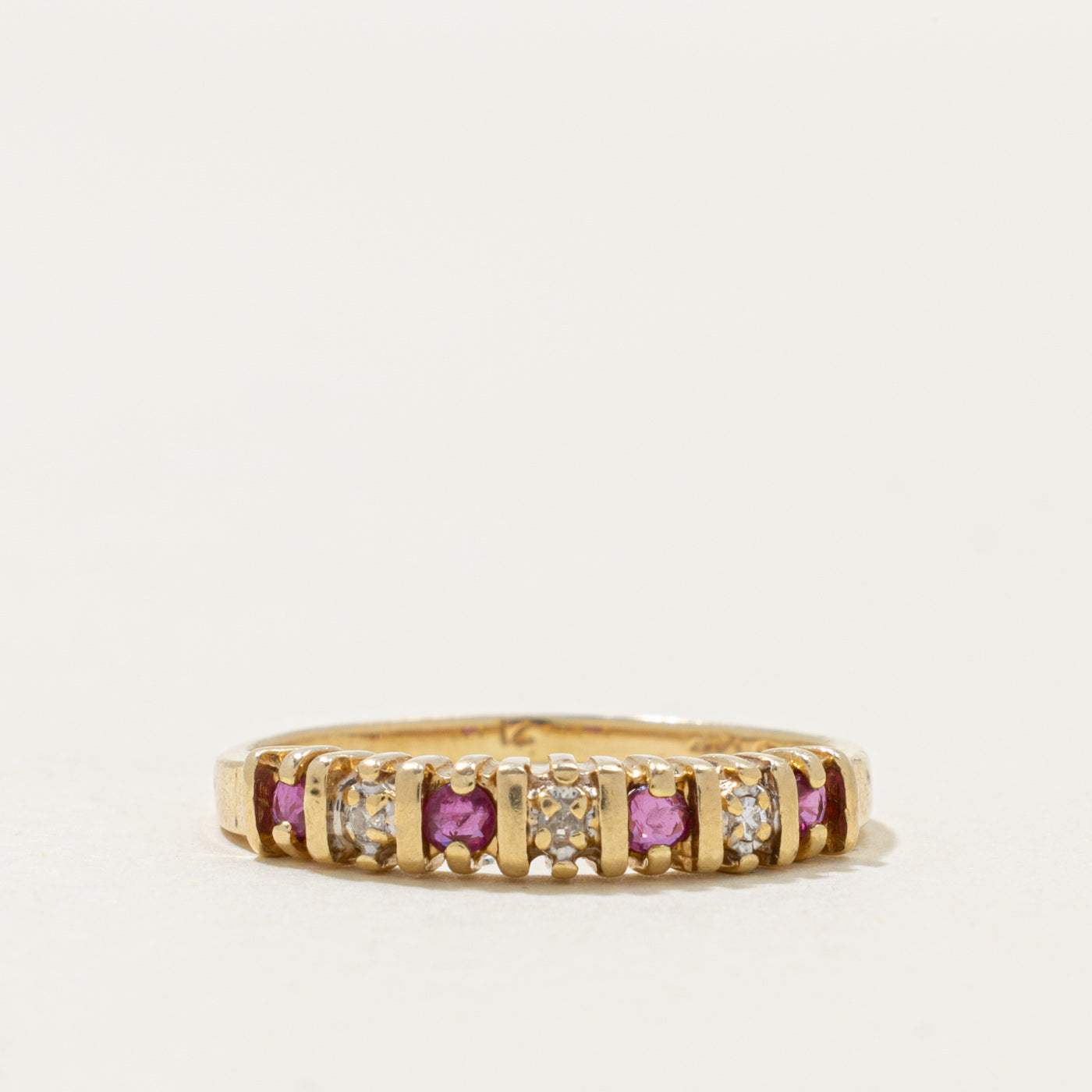 Semi Eternity Ruby & Diamond Ring | 0.15ctw, 0.03ctw | SZ 8.25