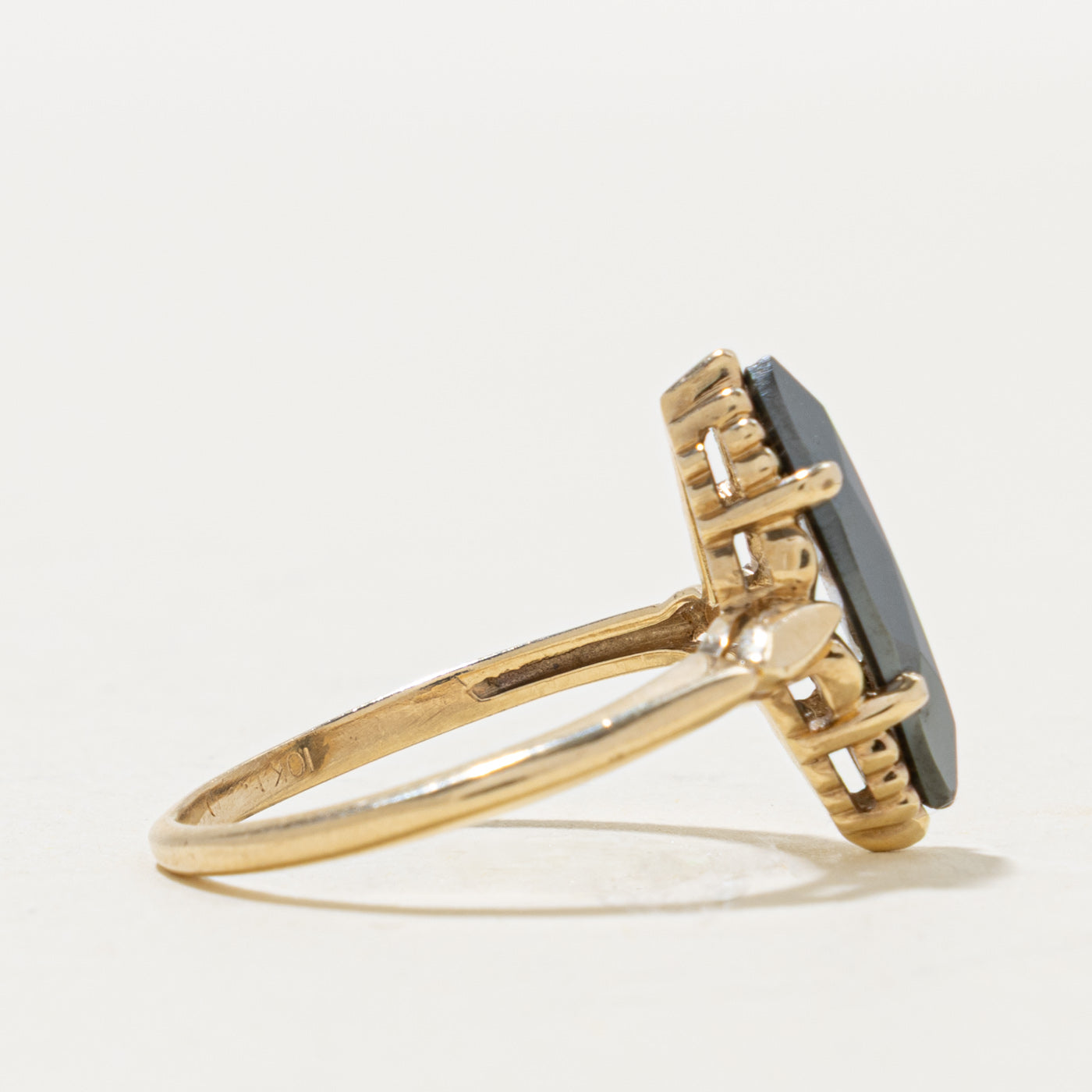 10k Marquise Cut Hematite Textured Ring | 2.30ct | SZ 9