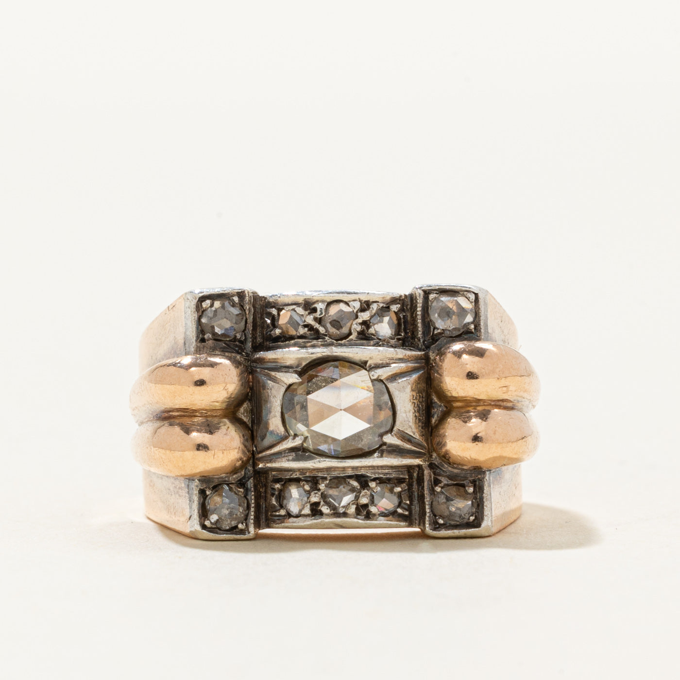 Art Deco Rose Cut Diamond Grooved Chunky Ring | 0.25 ct 0.30 ctw | SZ 6.75